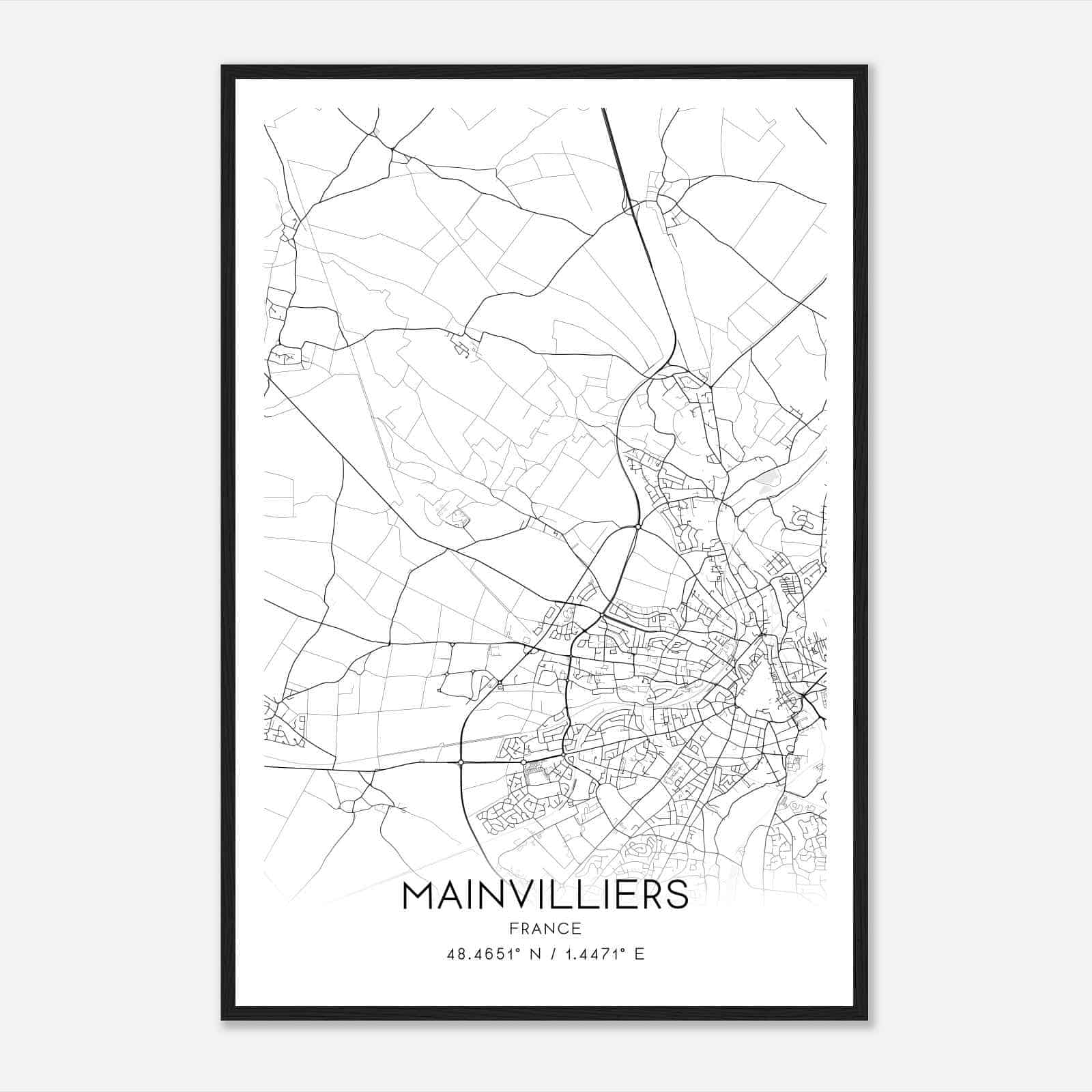 Mainvilliers France Map Poster, Modern Home Decor Wall Art Print