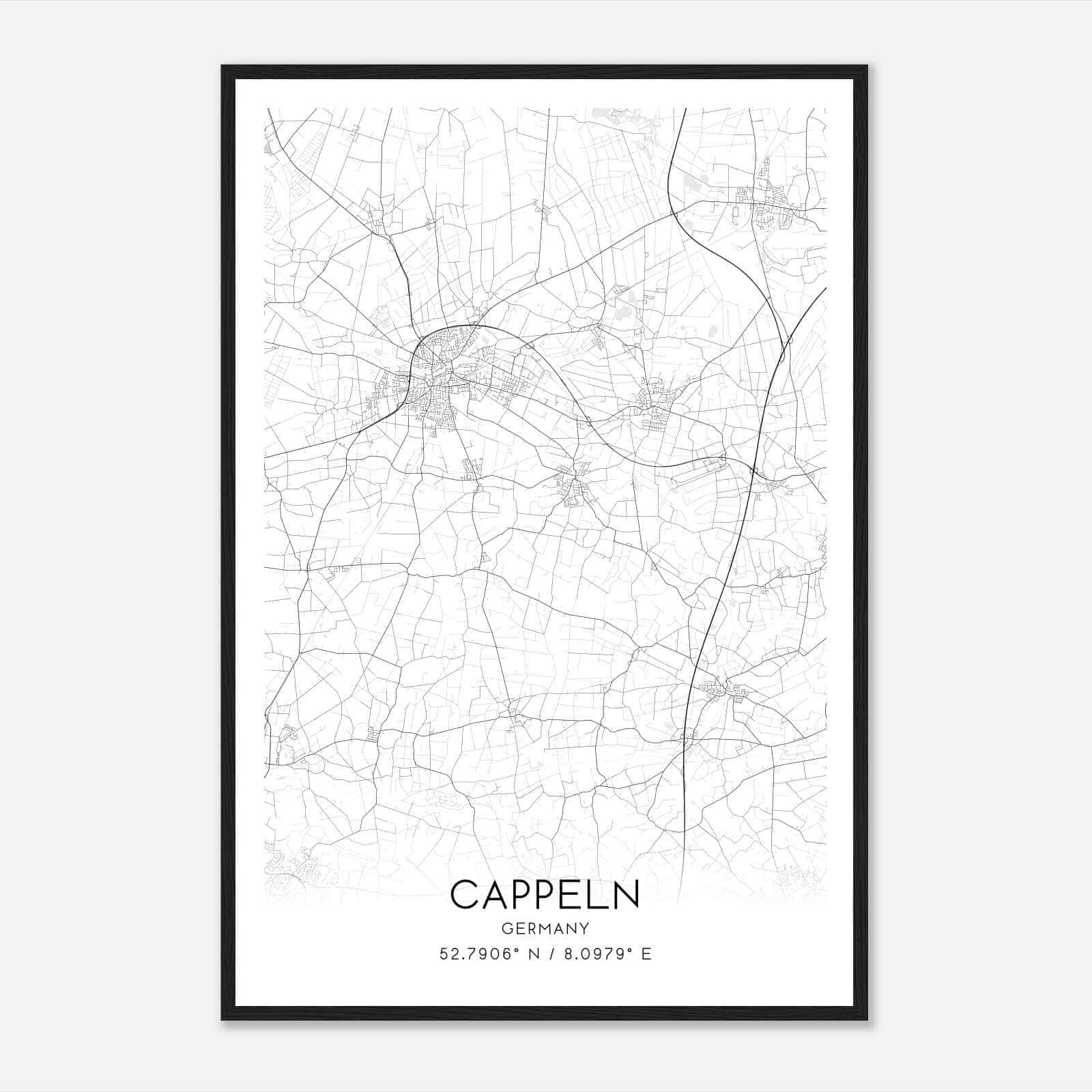 Cappeln Germany Map Poster, Modern Home Decor Wall Art Print