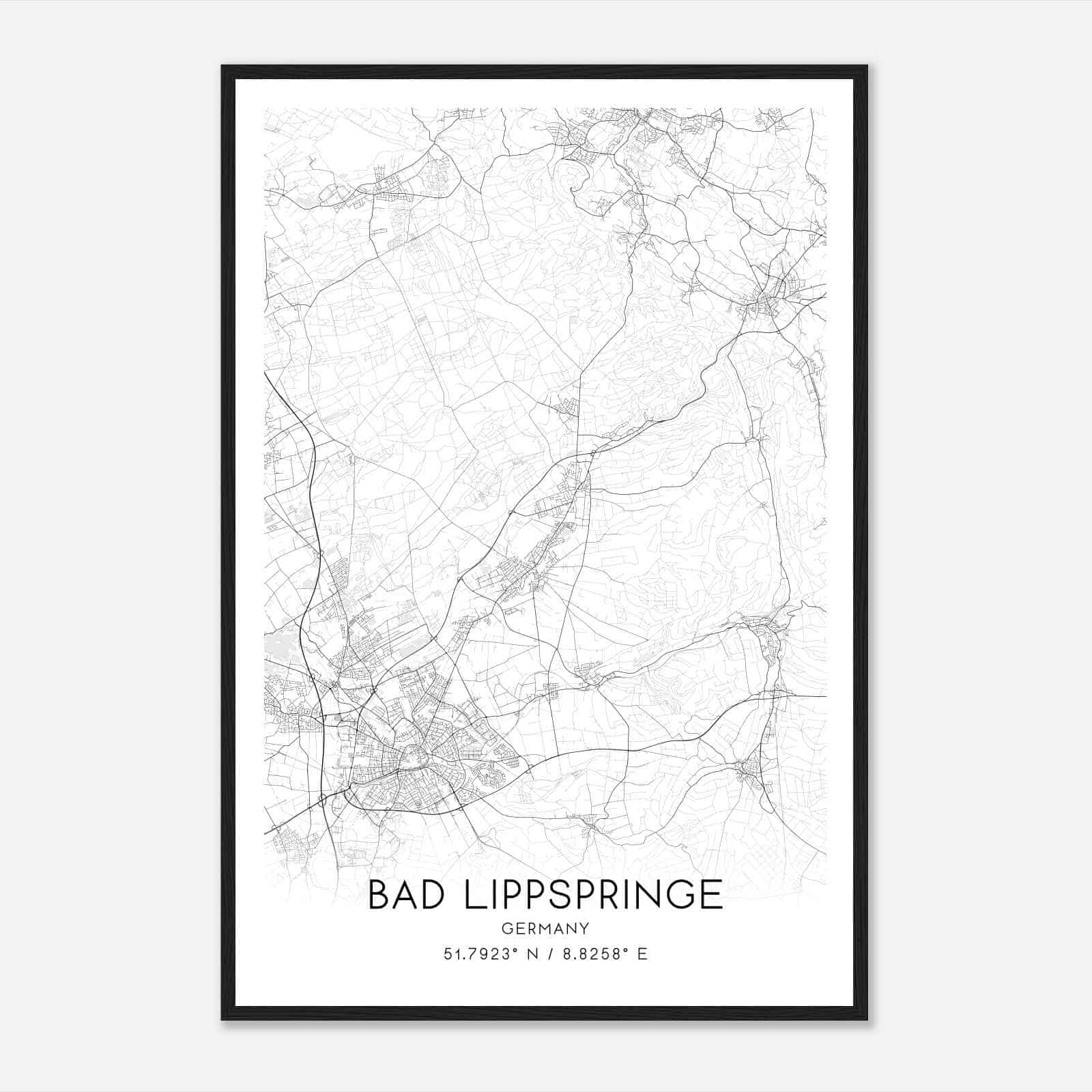 Bad Lippspringe Germany Map Poster, Modern Home Decor Wall Art Print