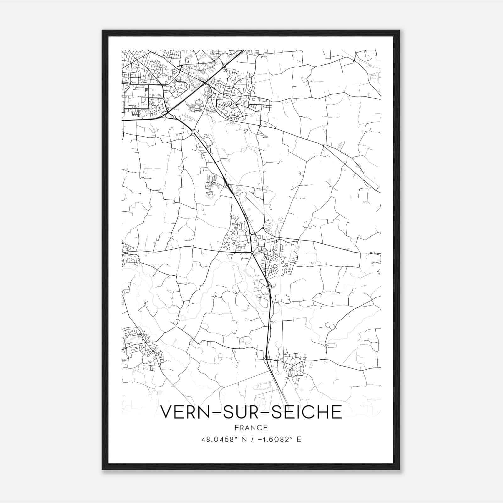 Vern-sur-Seiche France Map Poster, Modern Home Decor Wall Art Print