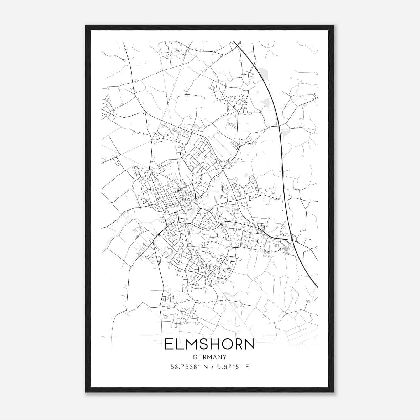 Elmshorn Germany Map Poster, Modern Home Decor Wall Art Print