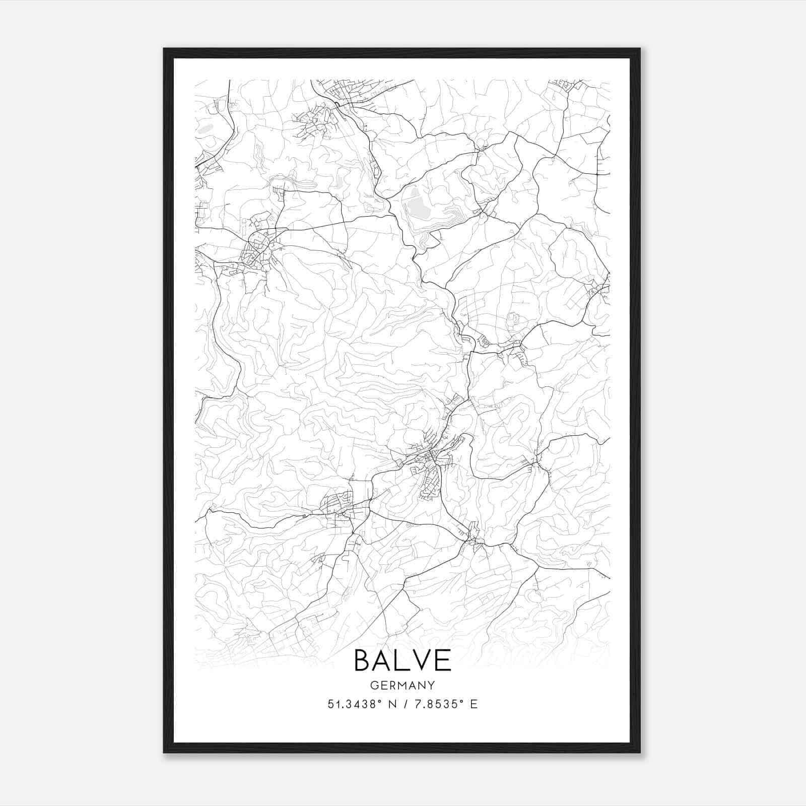 Balve Germany Map Poster, Modern Home Decor Wall Art Print