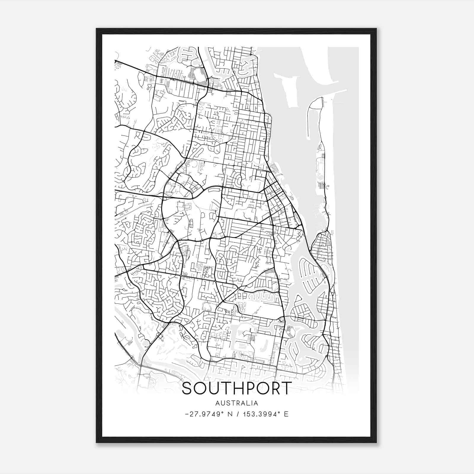 Southport Australia Map Poster, Modern Home Decor Wall Art Print