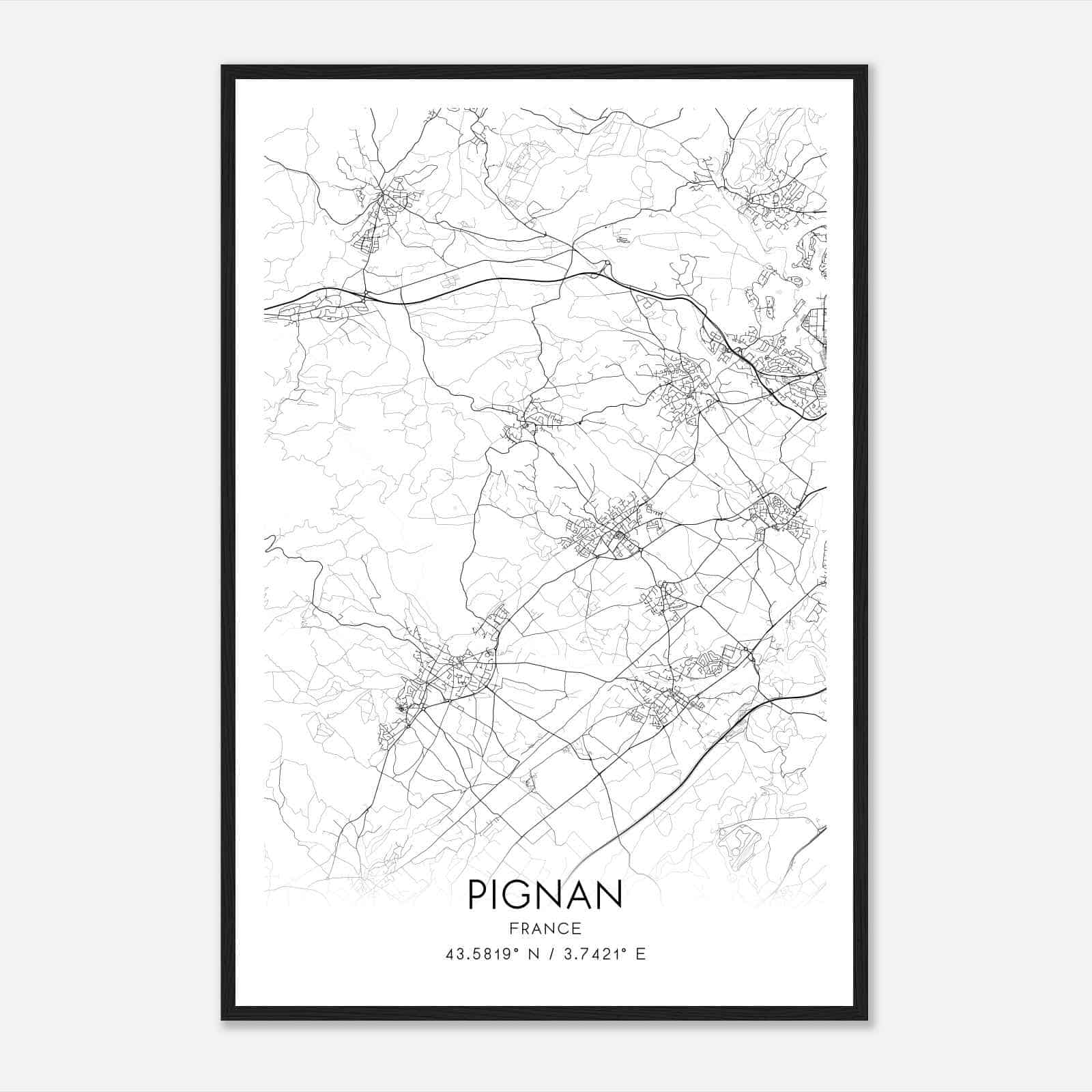 Pignan France Map Poster, Modern Home Decor Wall Art Print