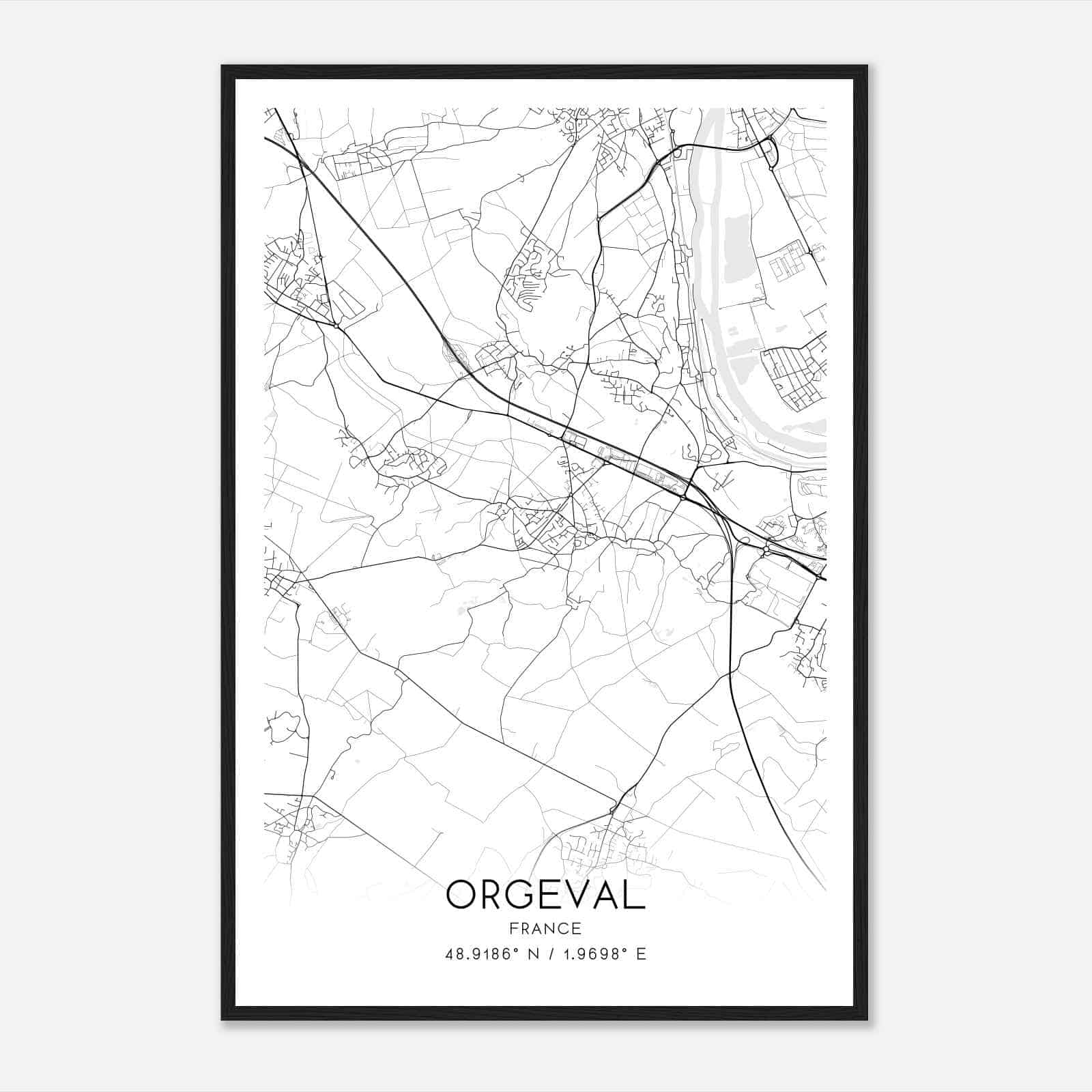 Orgeval France Map Poster, Modern Home Decor Wall Art Print