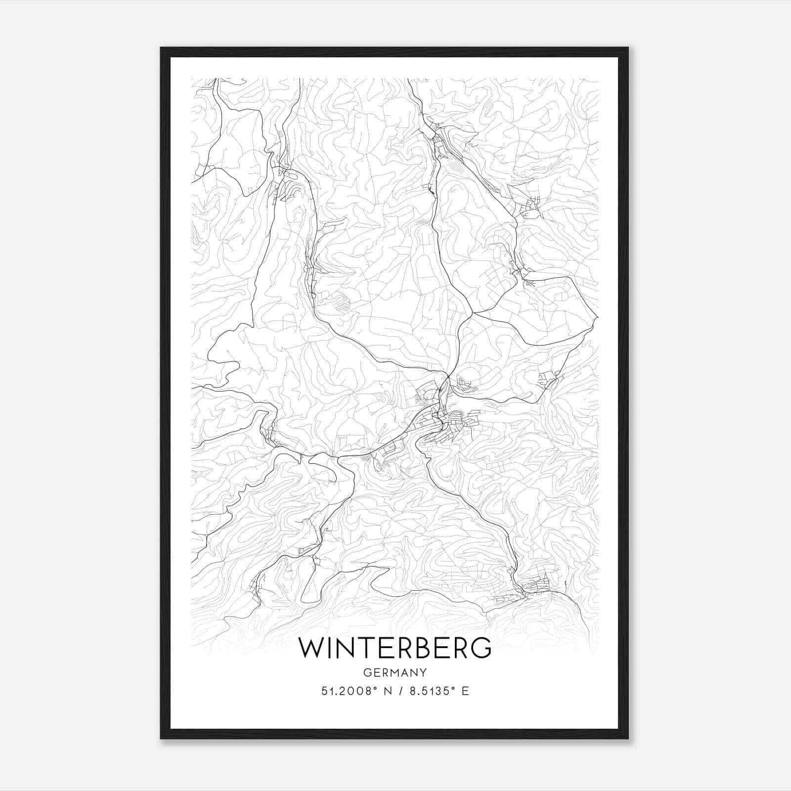 Winterberg Germany Map Poster, Modern Home Decor Wall Art Print