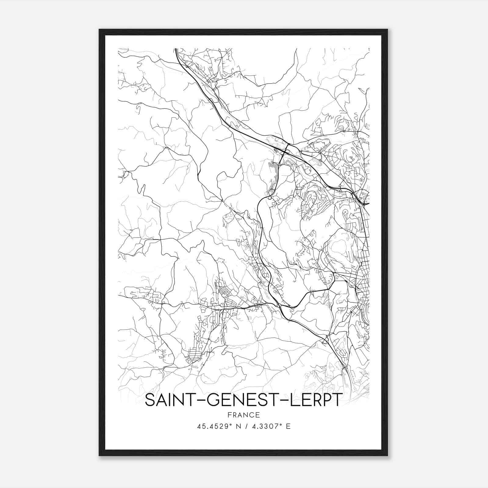 Saint-Genest-Lerpt France Map Poster, Modern Home Decor Wall Art Print