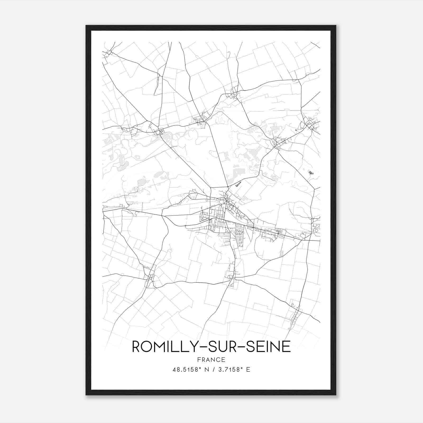 Romilly-sur-Seine France Map Poster, Modern Home Decor Wall Art Print