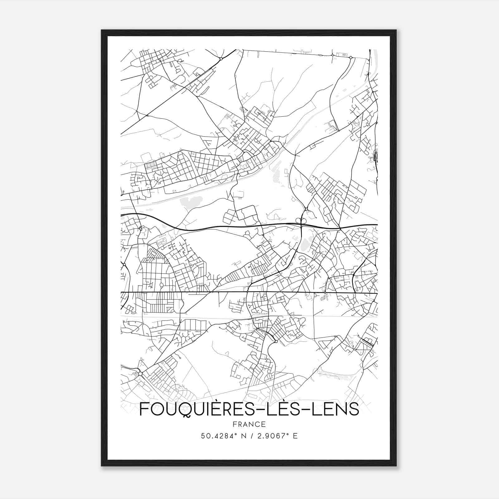 Fouquieres-les-Lens France Map Poster, Modern Home Decor Wall Art Print