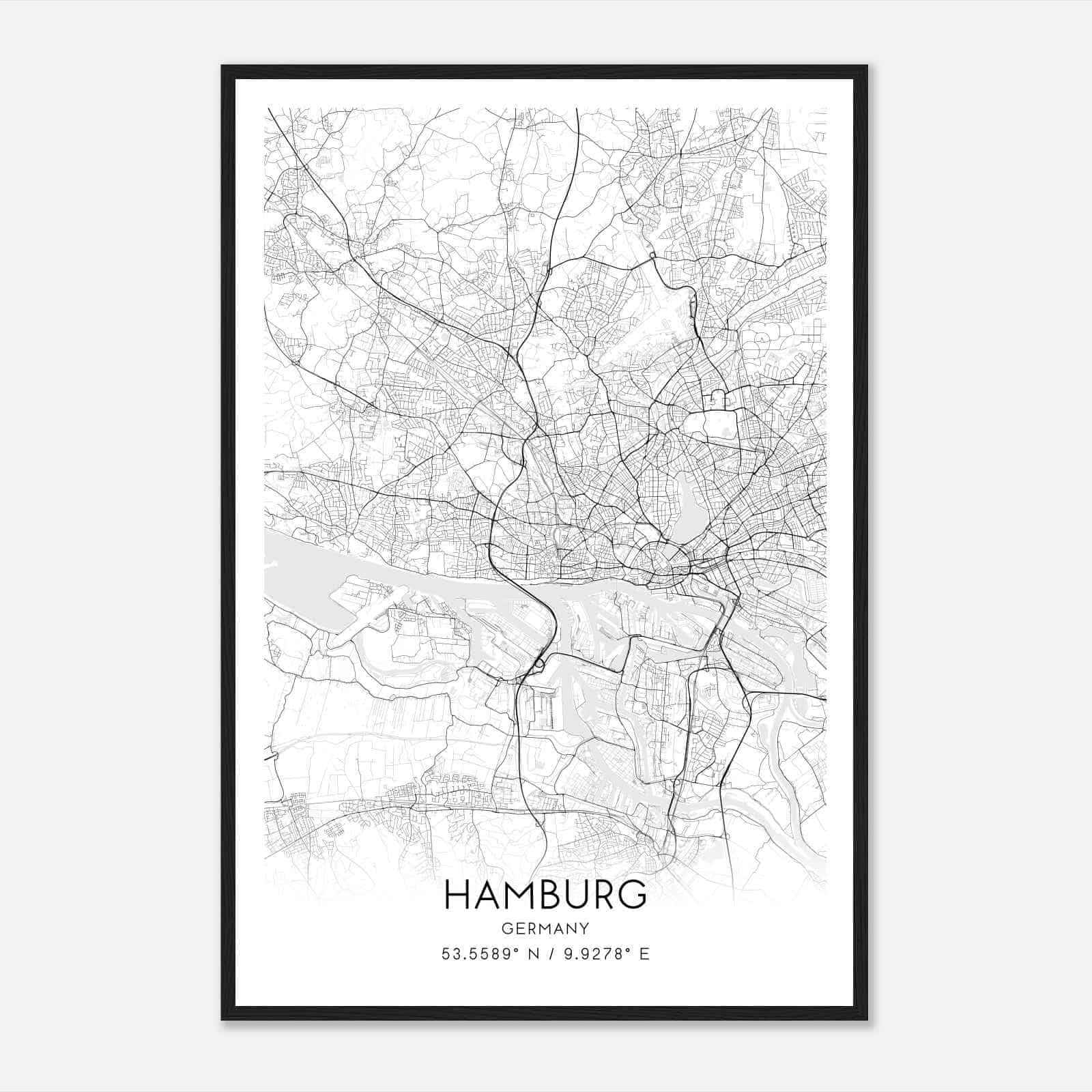 Hamburg Germany Map Poster, Modern Home Decor Wall Art Print