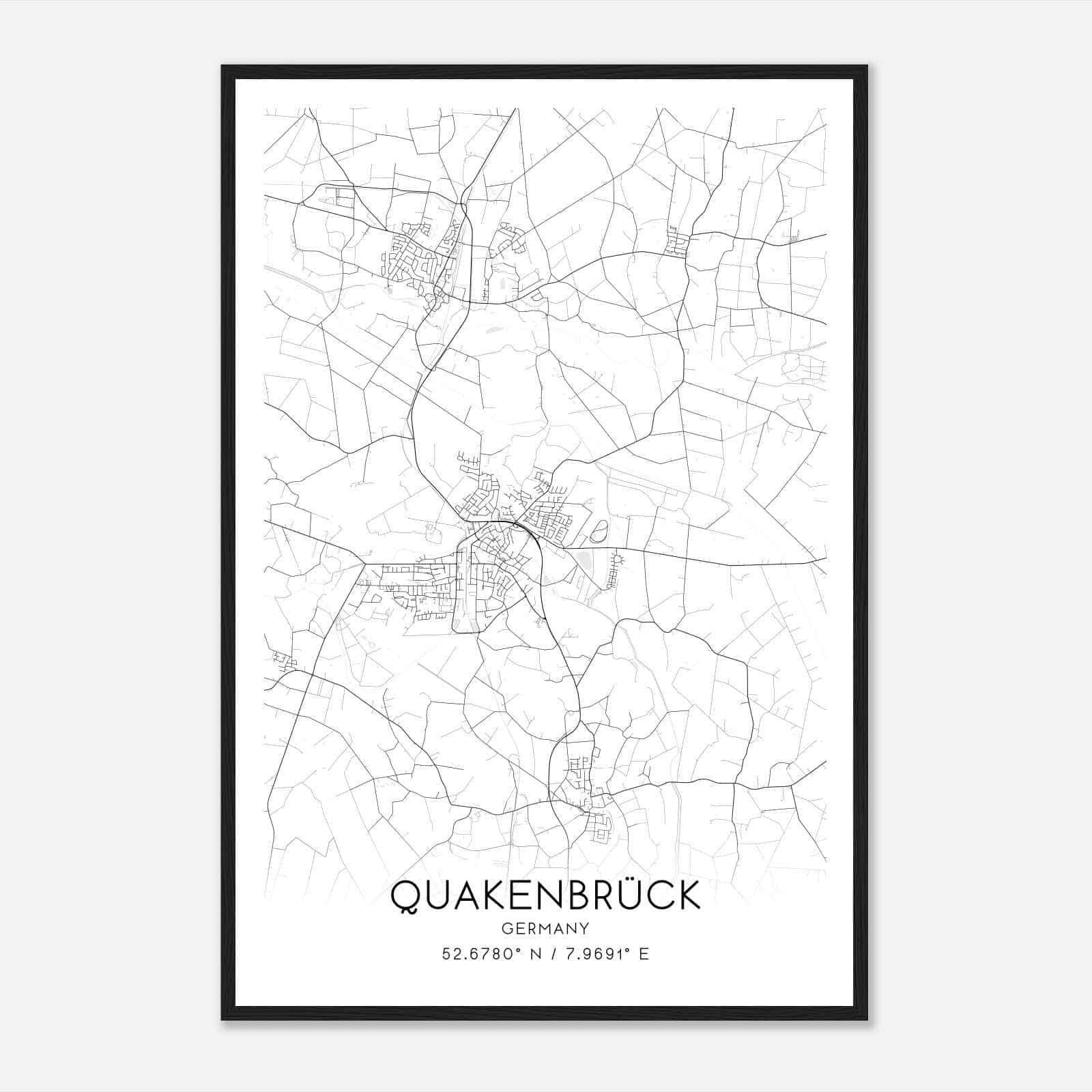 Quakenbruck Germany Map Poster, Modern Home Decor Wall Art Print