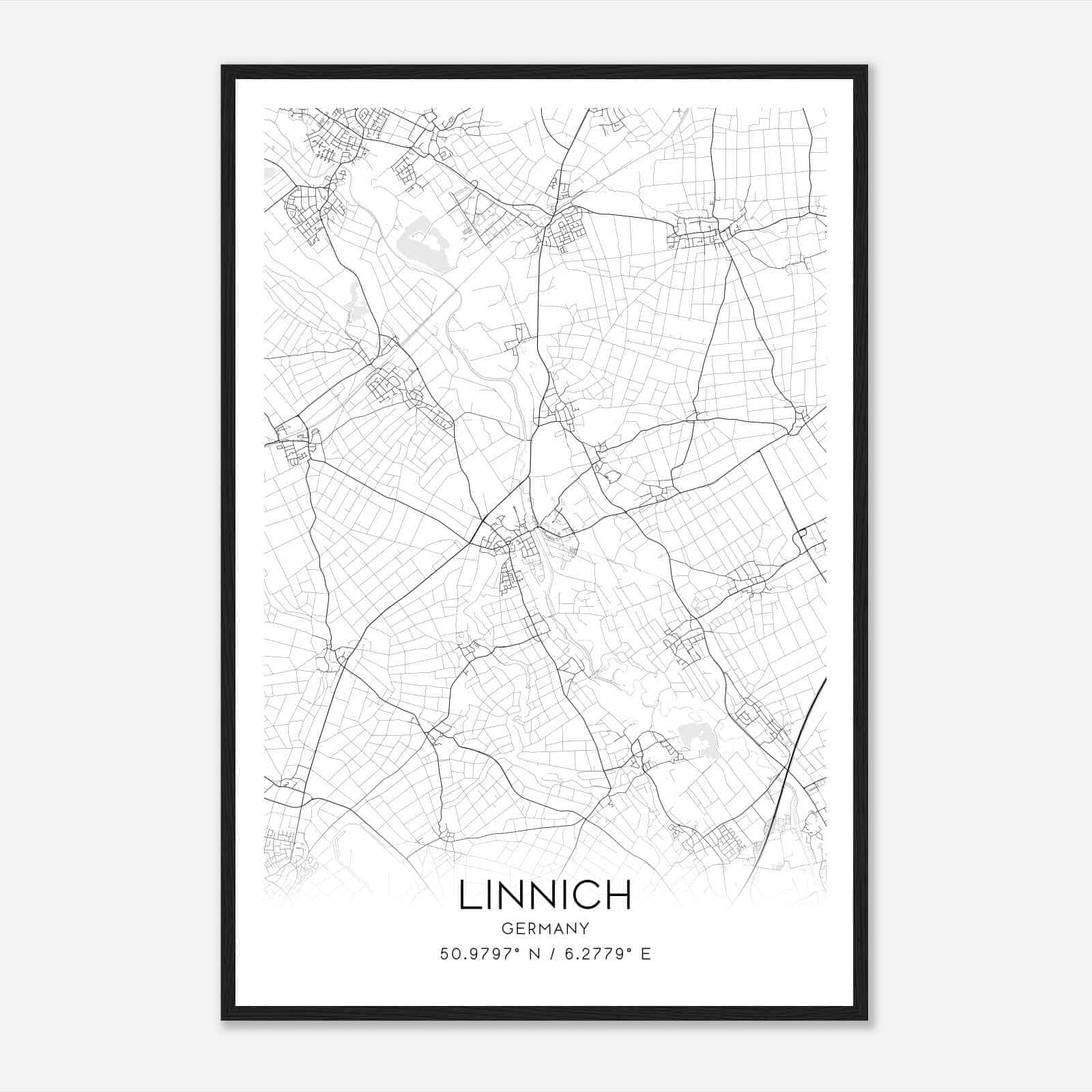 Linnich Germany Map Poster, Modern Home Decor Wall Art Print