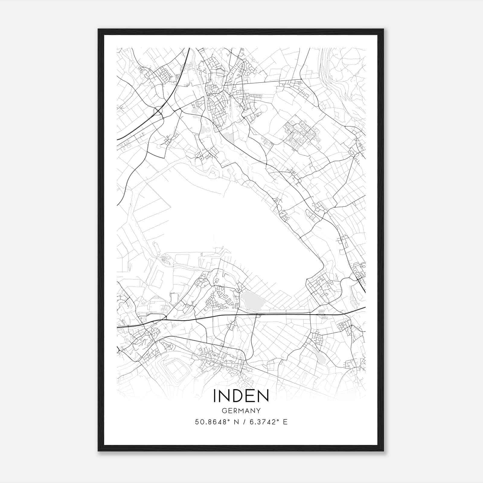 Inden Germany Map Poster, Modern Home Decor Wall Art Print