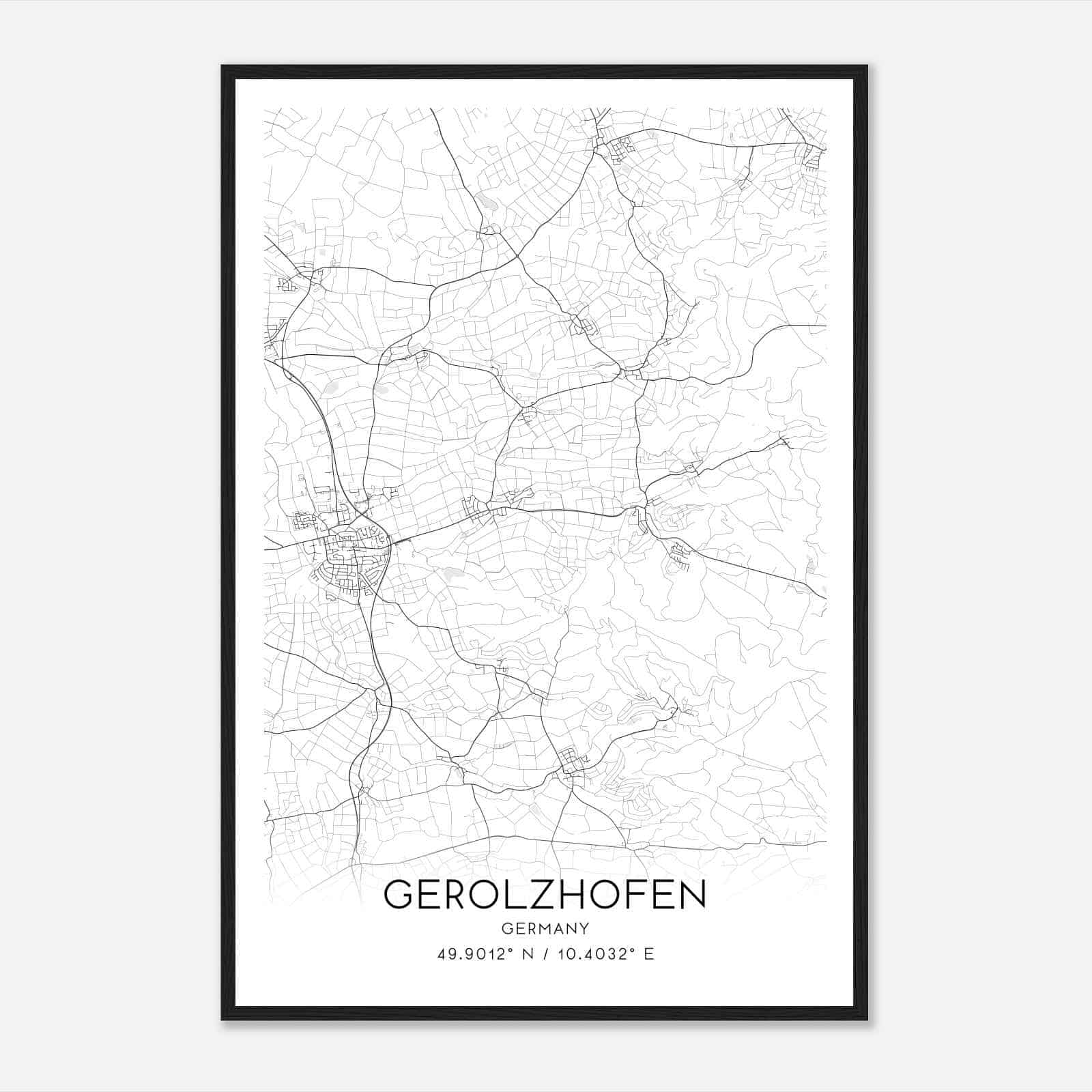 Gerolzhofen Germany Map Poster, Modern Home Decor Wall Art Print
