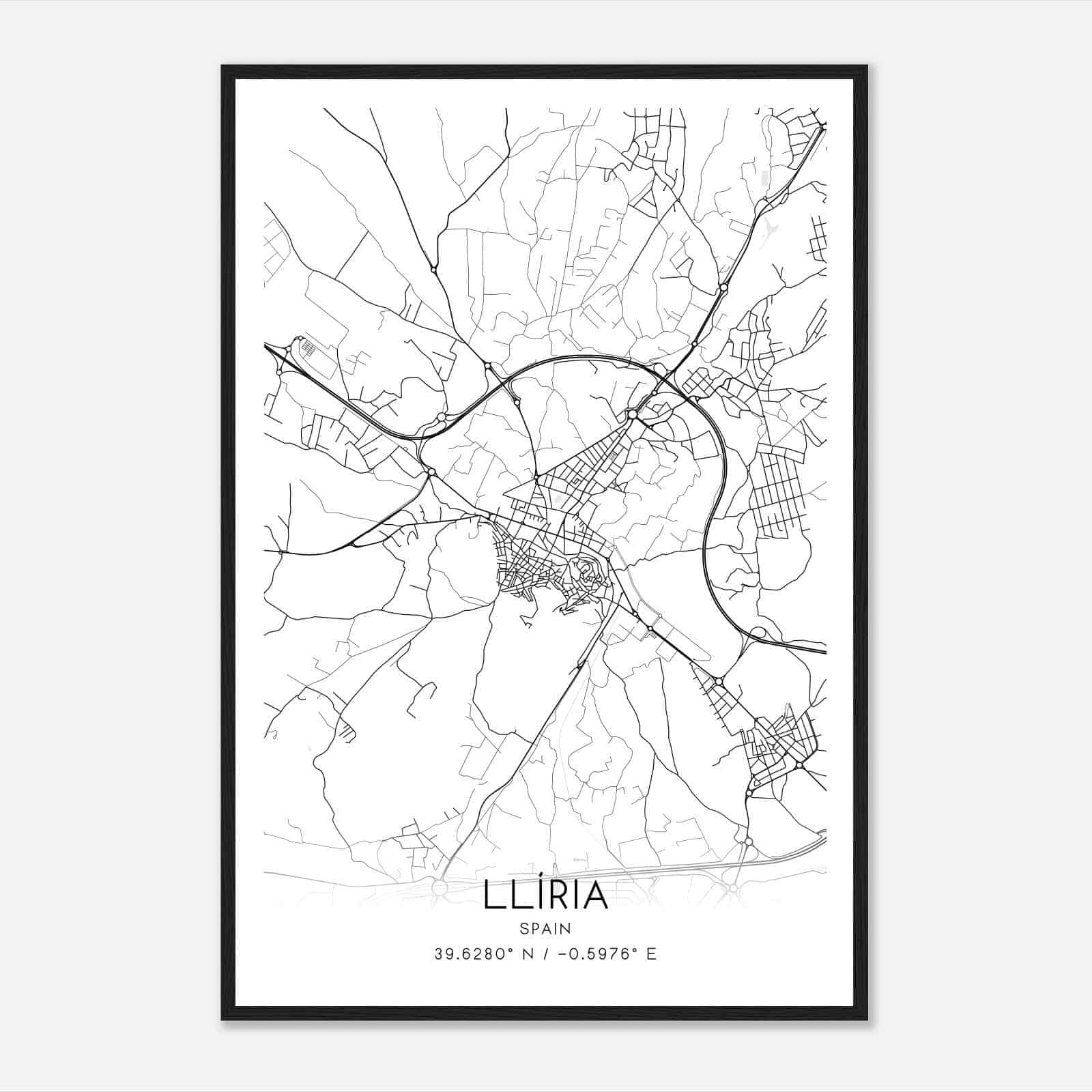 Liria Spain Map Poster, Modern Home Decor Wall Art Print