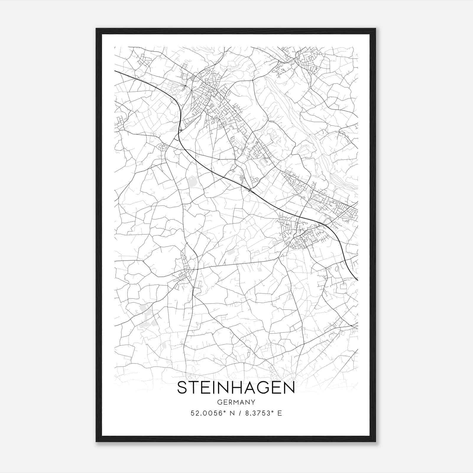 Steinhagen Germany Map Poster, Modern Home Decor Wall Art Print