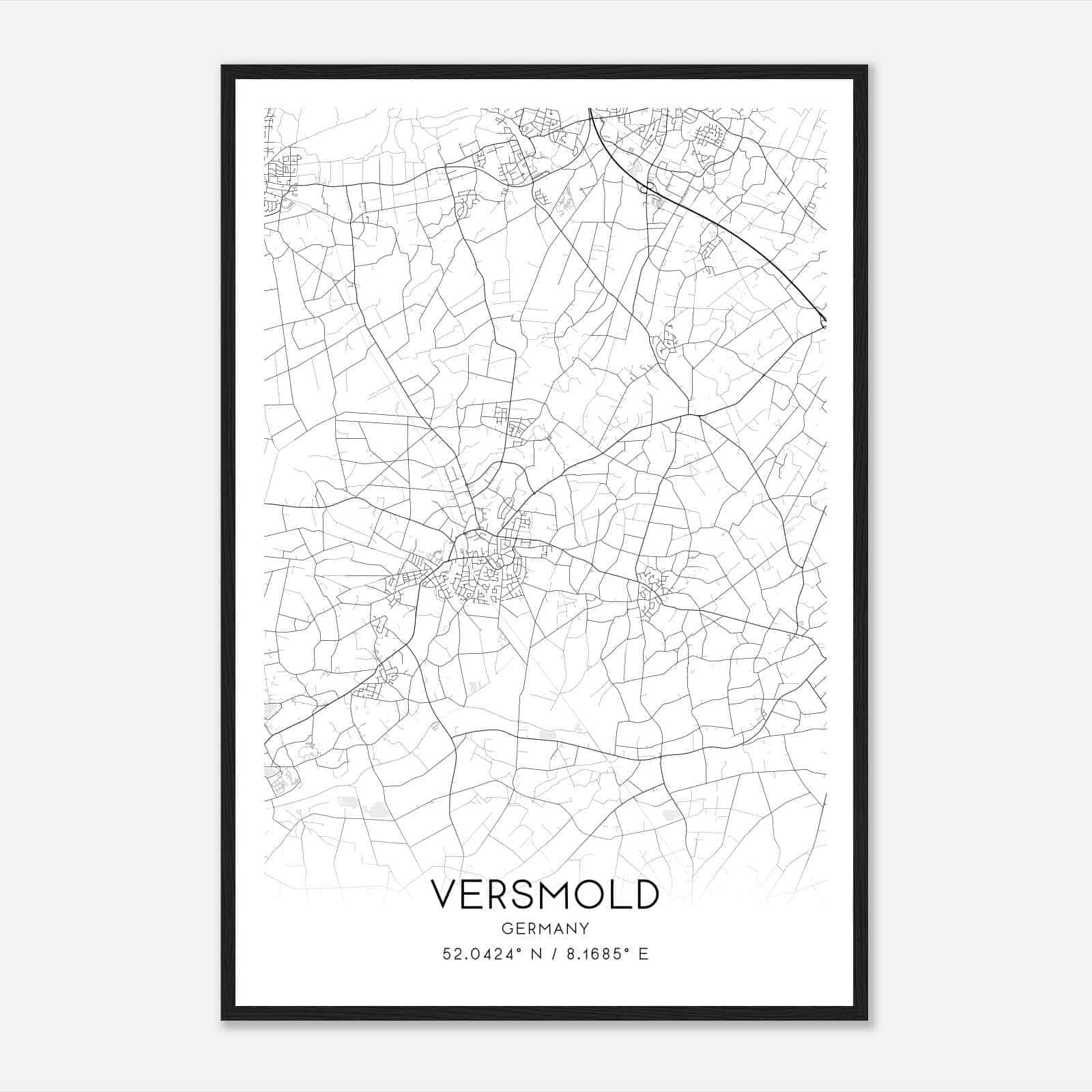 Versmold Germany Map Poster, Modern Home Decor Wall Art Print