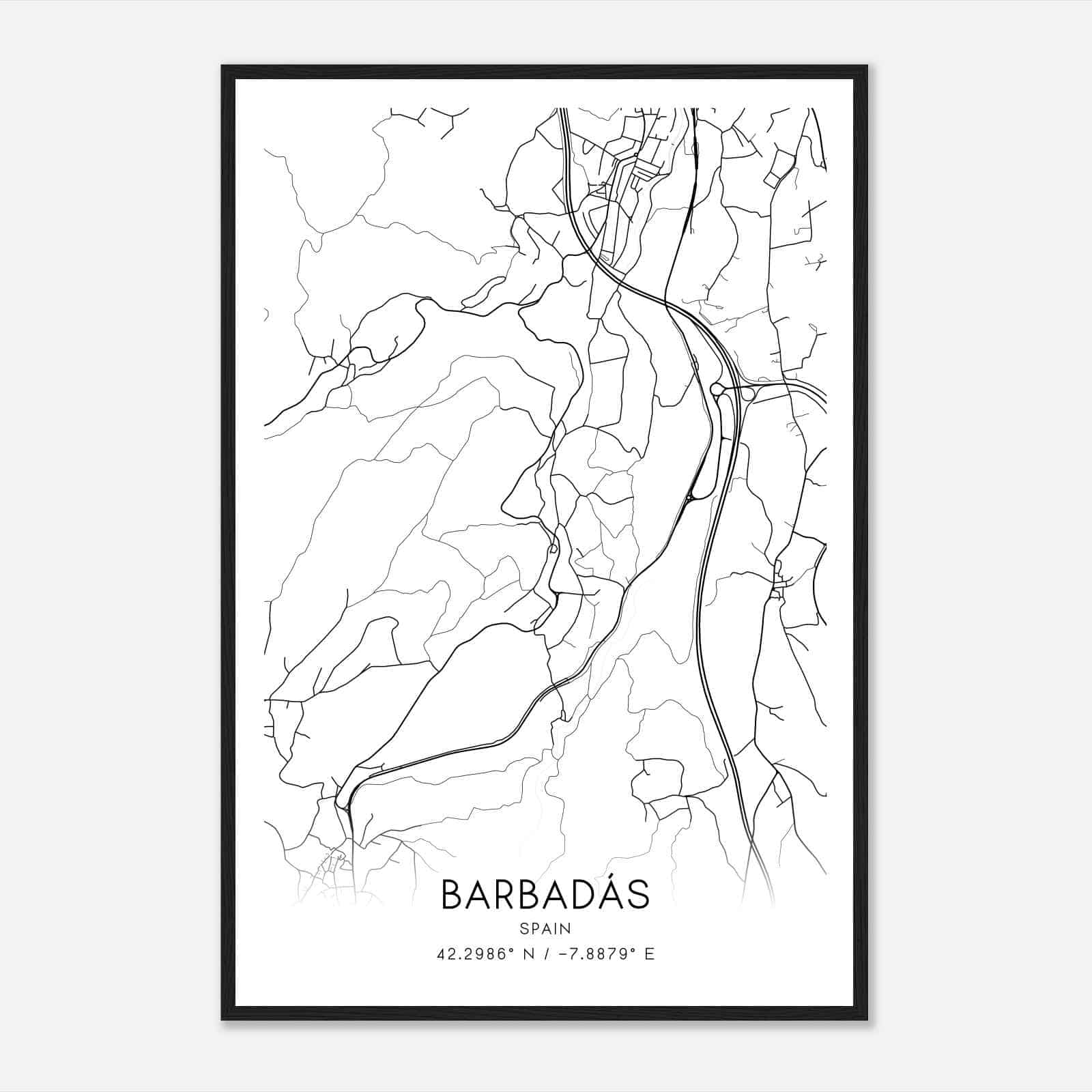 Barbadanes Spain Map Poster, Modern Home Decor Wall Art Print