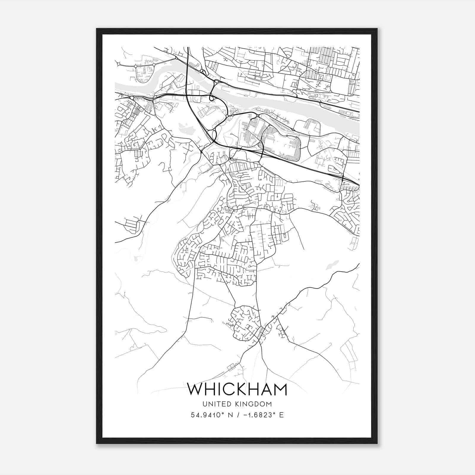 Whickham United Kingdom Map Poster, Modern Home Decor Wall Art Print