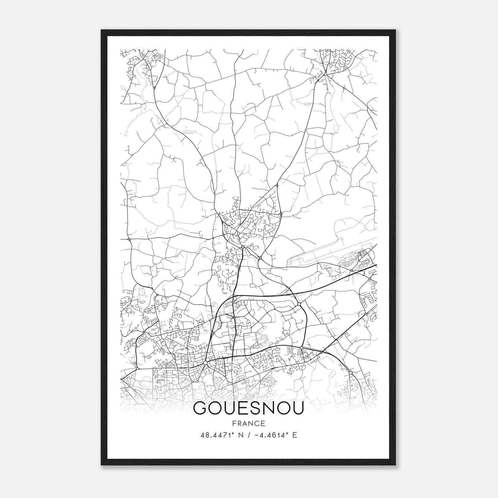 Gouesnou France Map Poster, Modern Home Decor Wall Art Print
