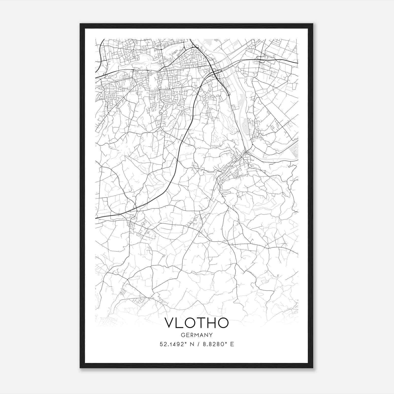 Vlotho Germany Map Poster, Modern Home Decor Wall Art Print