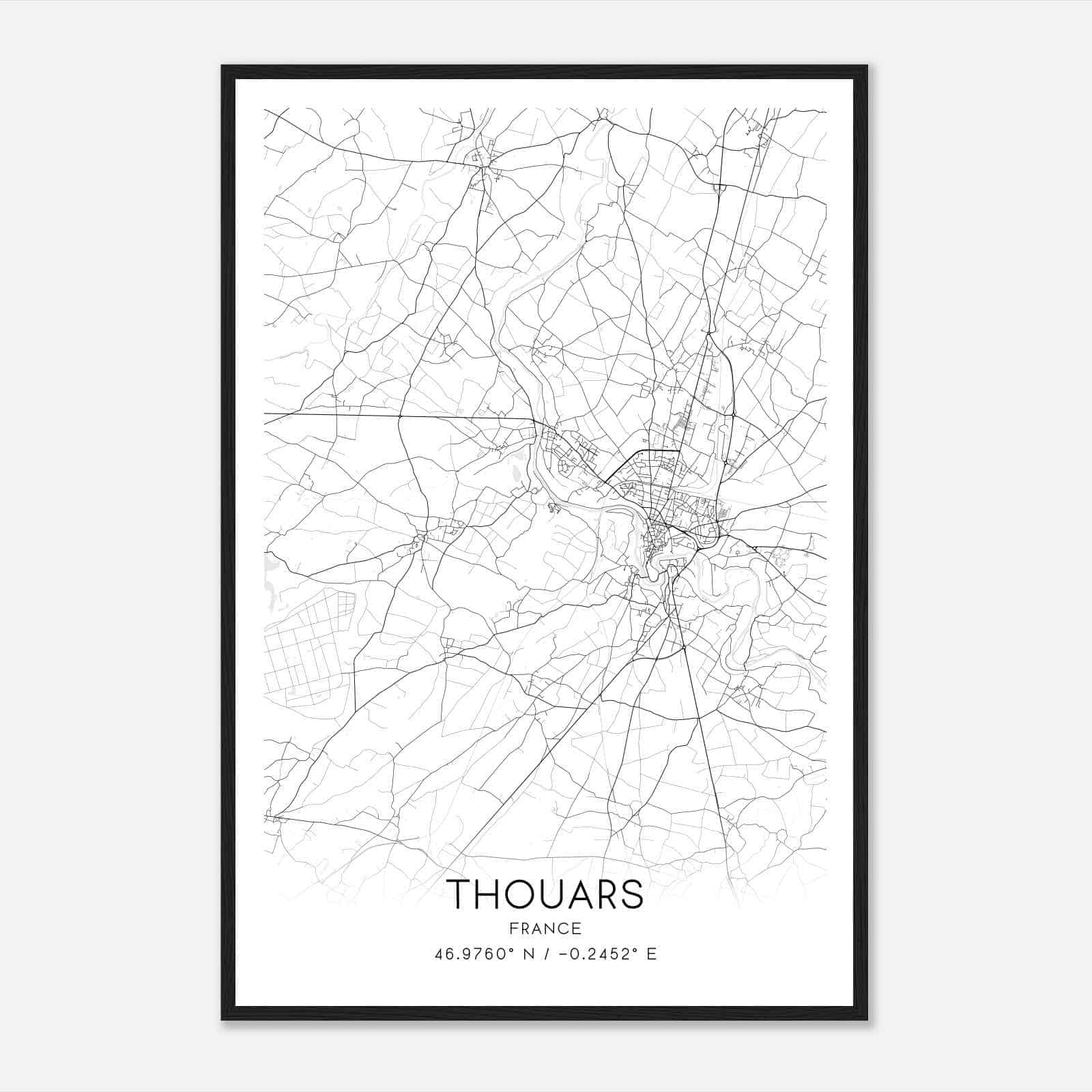 Thouars France Map Poster, Modern Home Decor Wall Art Print