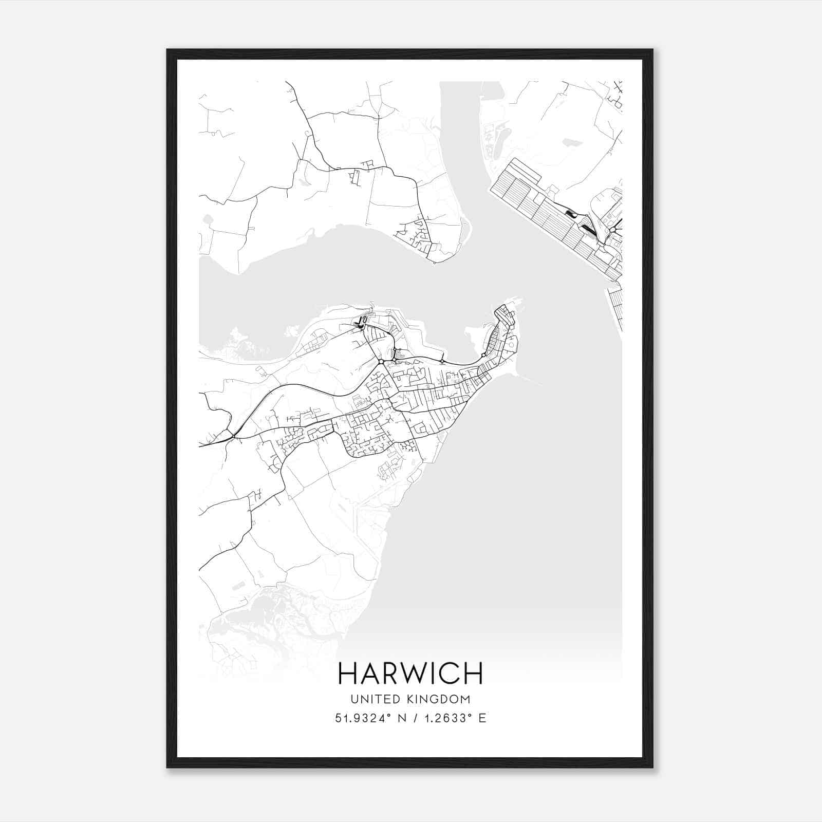Harwich United Kingdom Map Poster, Modern Home Decor Wall Art Print