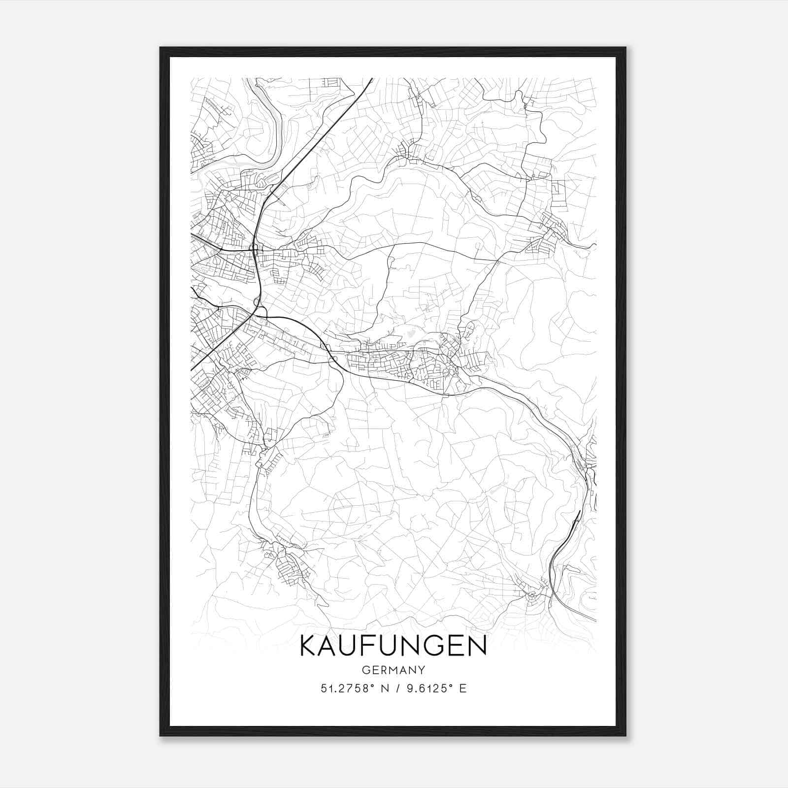 Kaufungen Germany Map Poster, Modern Home Decor Wall Art Print