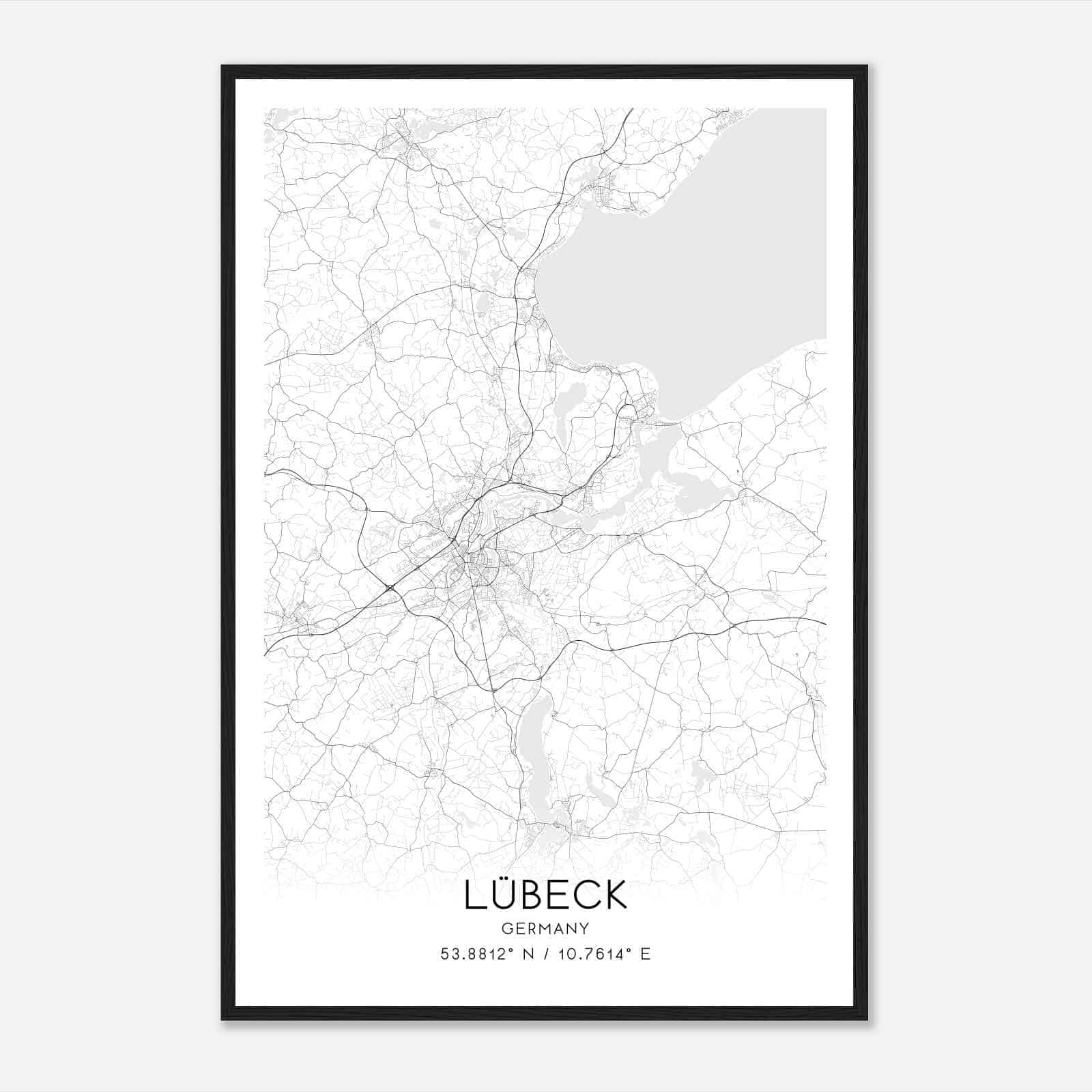 Lubeck Germany Map Poster, Modern Home Decor Wall Art Print