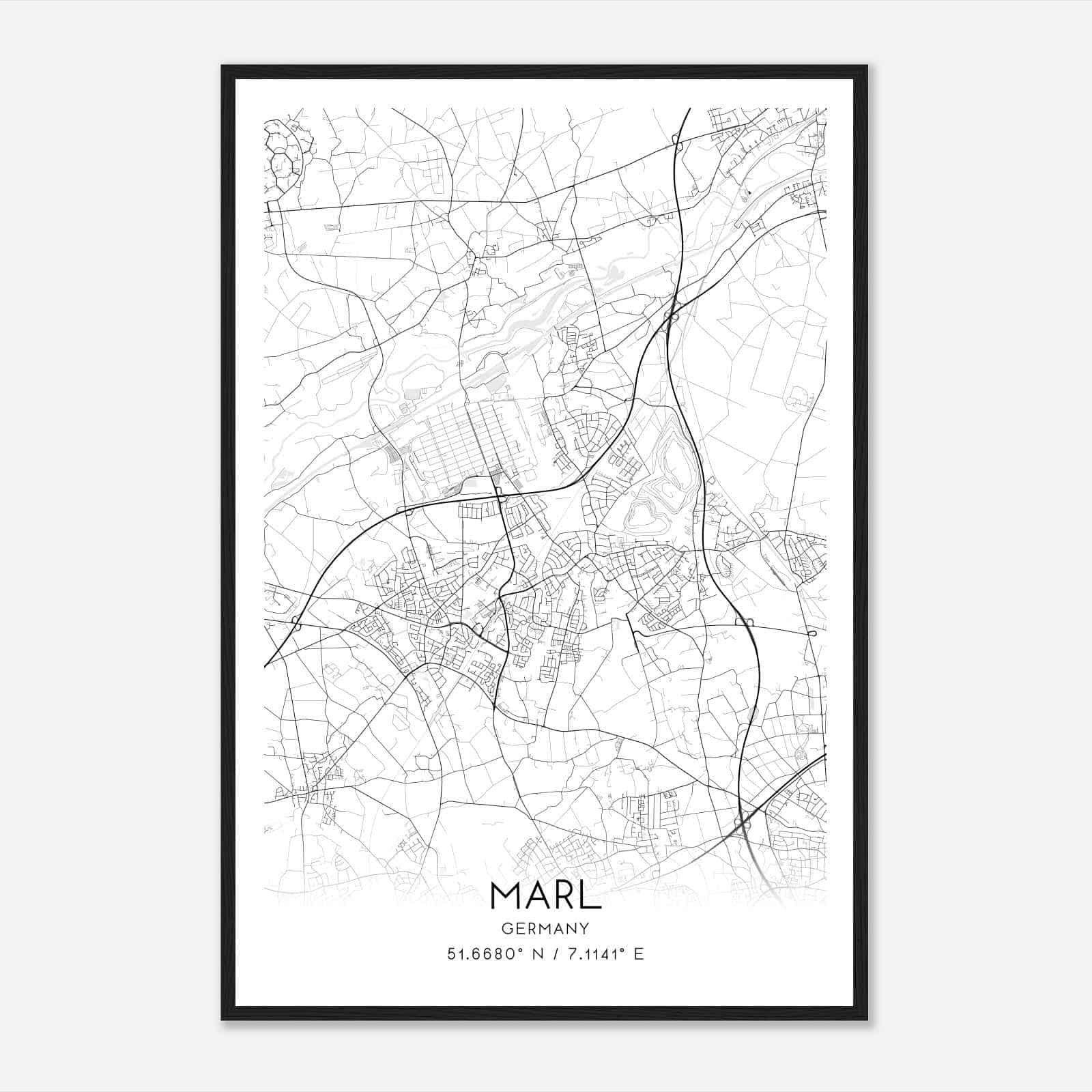 Marl Germany Map Poster, Modern Home Decor Wall Art Print
