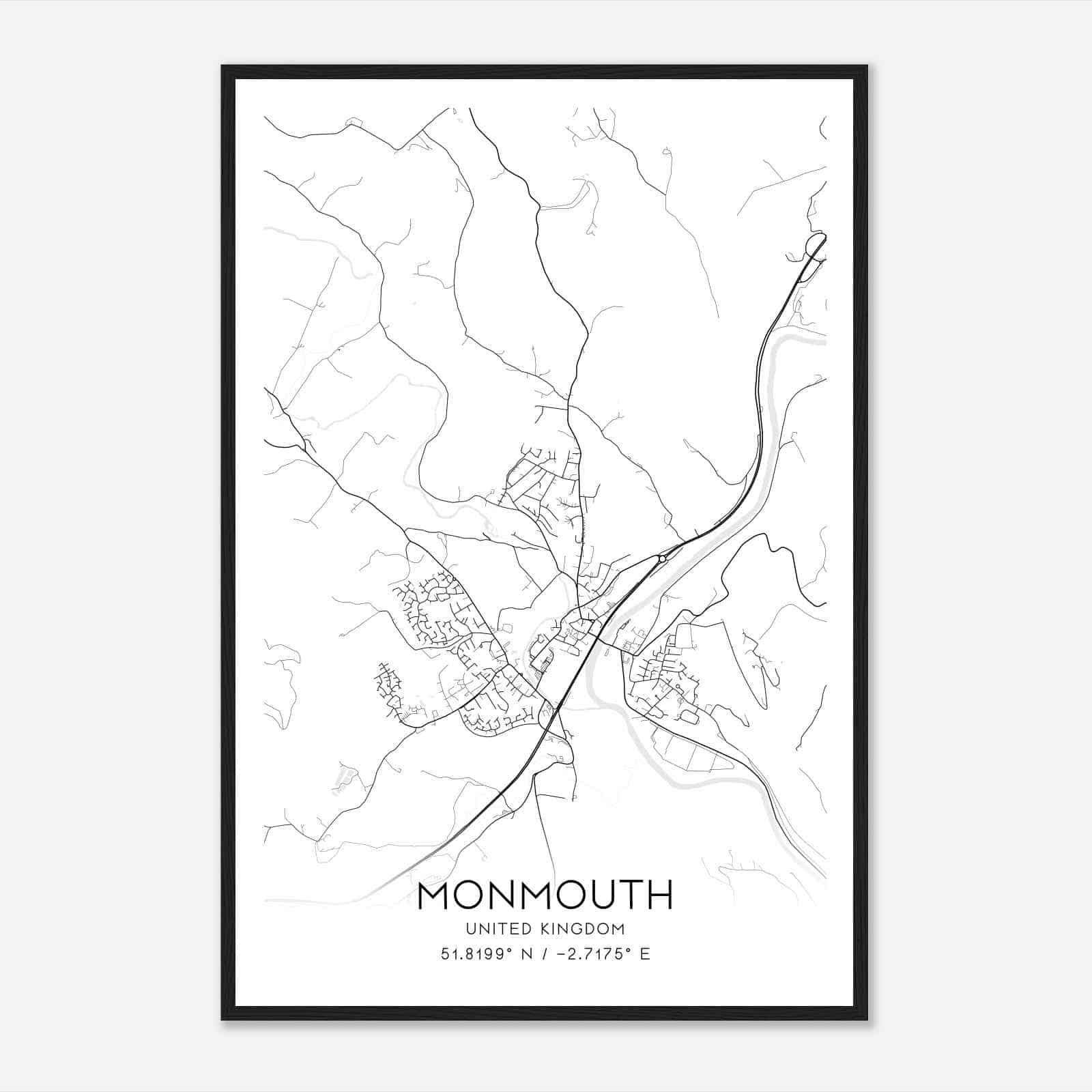 Monmouth United Kingdom Map Poster, Modern Home Decor Wall Art Print