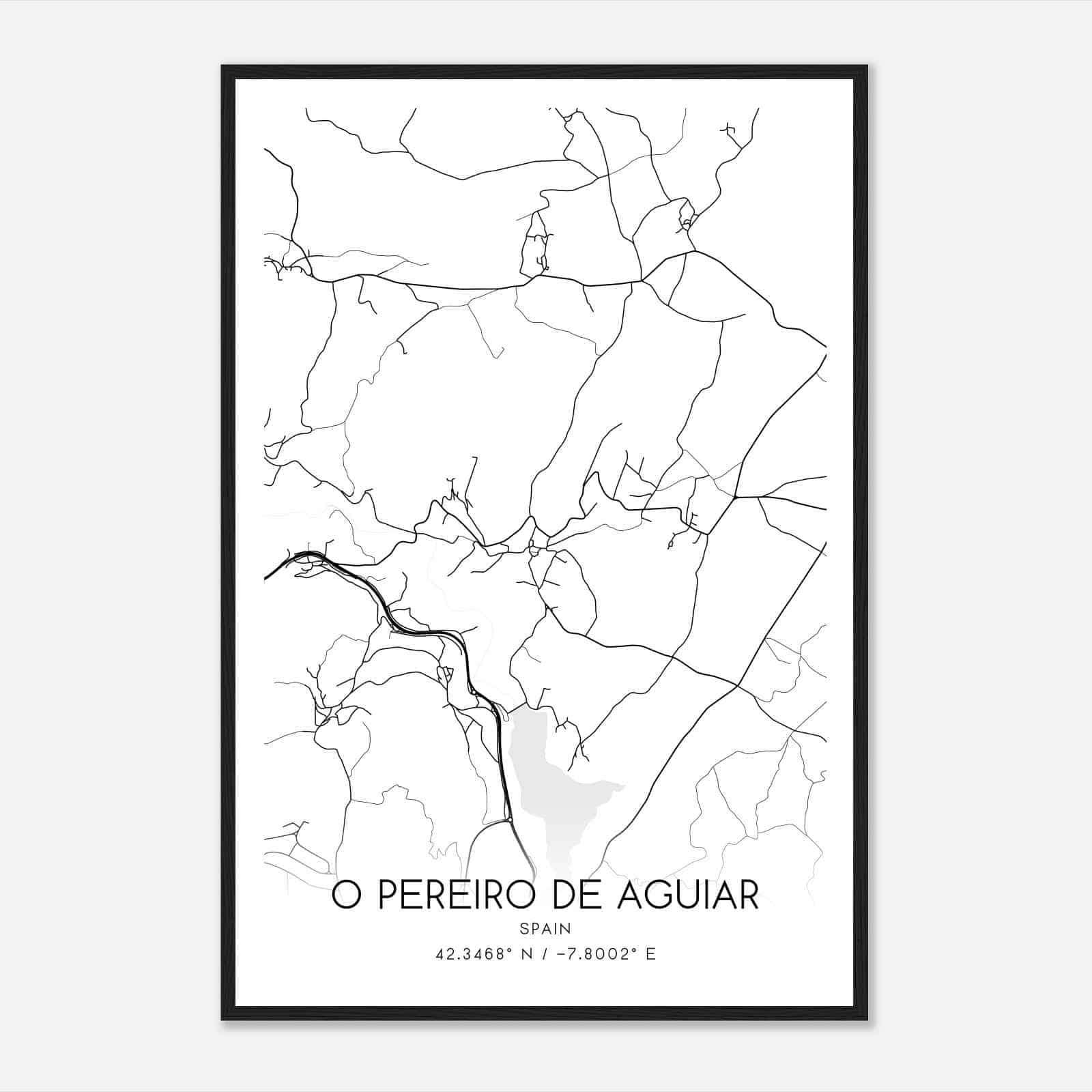 Pereiro de Aguiar Spain Map Poster, Modern Home Decor Wall Art Print