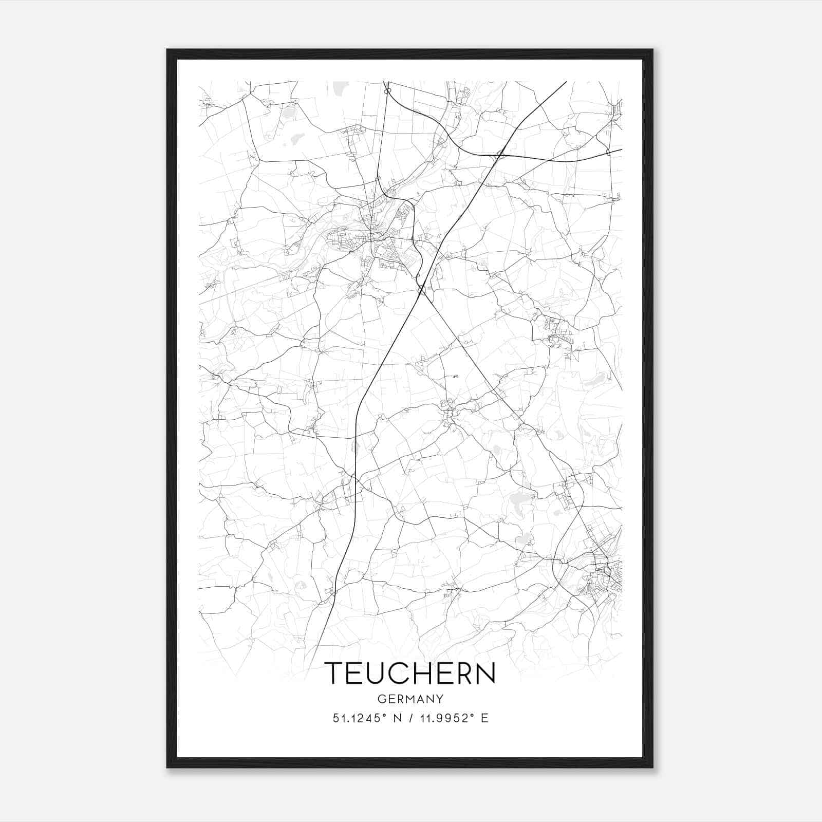 Teuchern Germany Map Poster, Modern Home Decor Wall Art Print