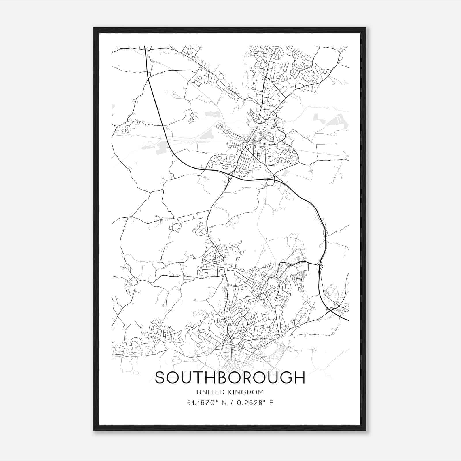 Southborough United Kingdom Map Poster, Modern Home Decor Wall Art Print