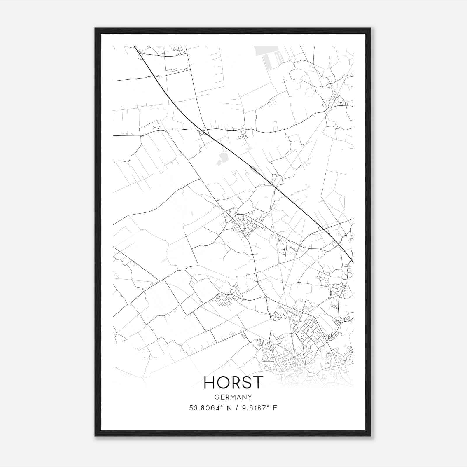 Horst Germany Map Poster, Modern Home Decor Wall Art Print