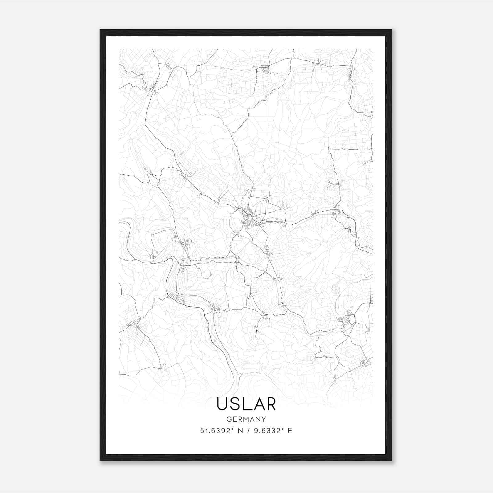 Uslar Germany Map Poster, Modern Home Decor Wall Art Print