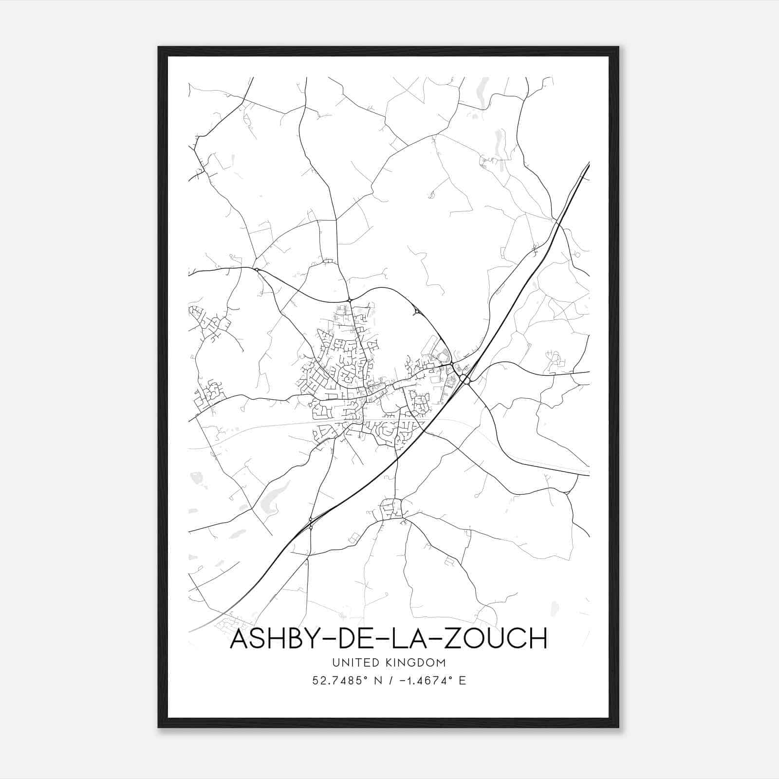 Ashby de la Zouch United Kingdom Map Poster, Modern Home Decor Wall Art Print