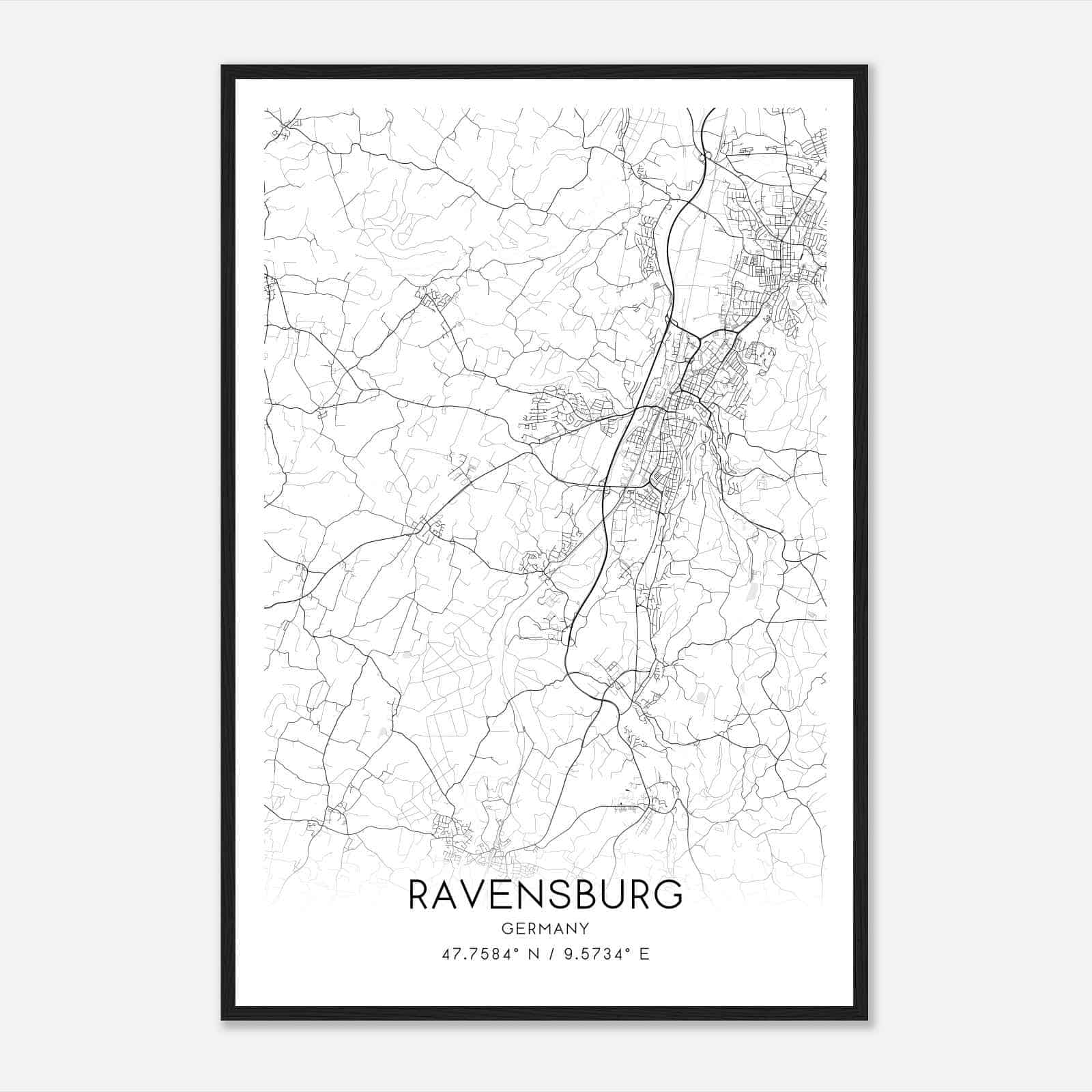 Ravensburg Germany Map Poster, Modern Home Decor Wall Art Print