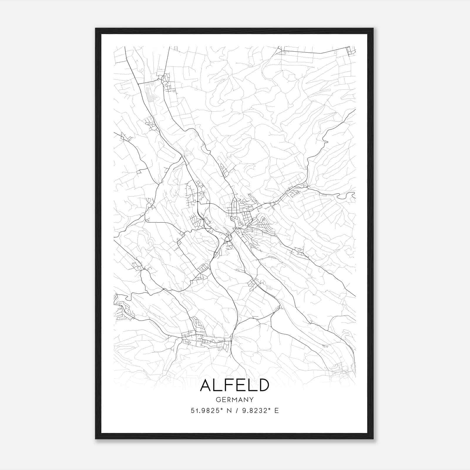 Alfeld Germany Map Poster, Modern Home Decor Wall Art Print