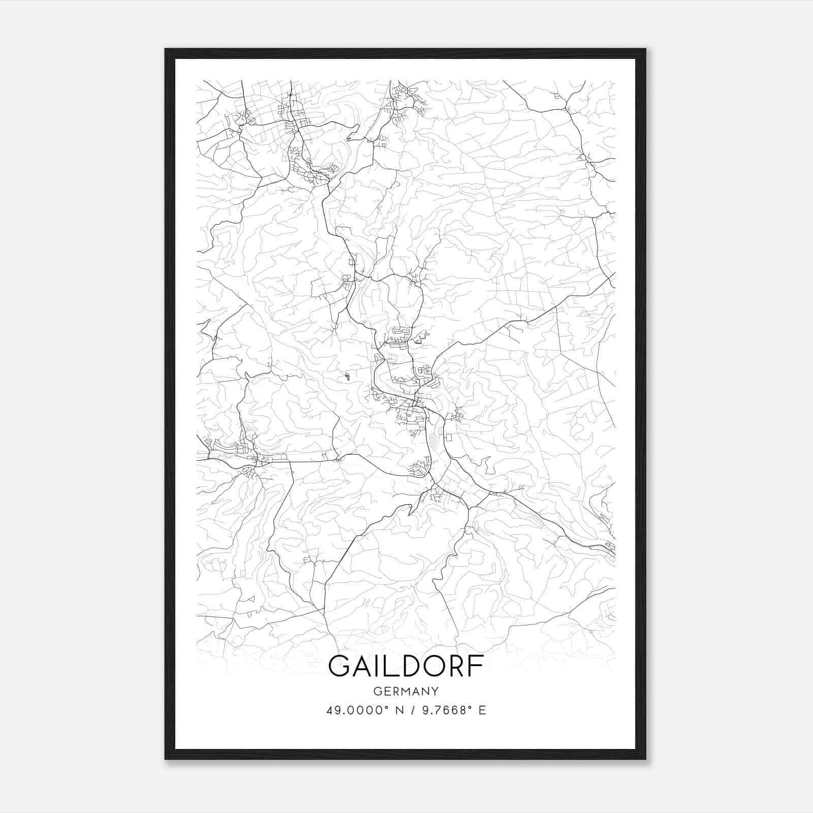Gaildorf Germany Map Poster, Modern Home Decor Wall Art Print