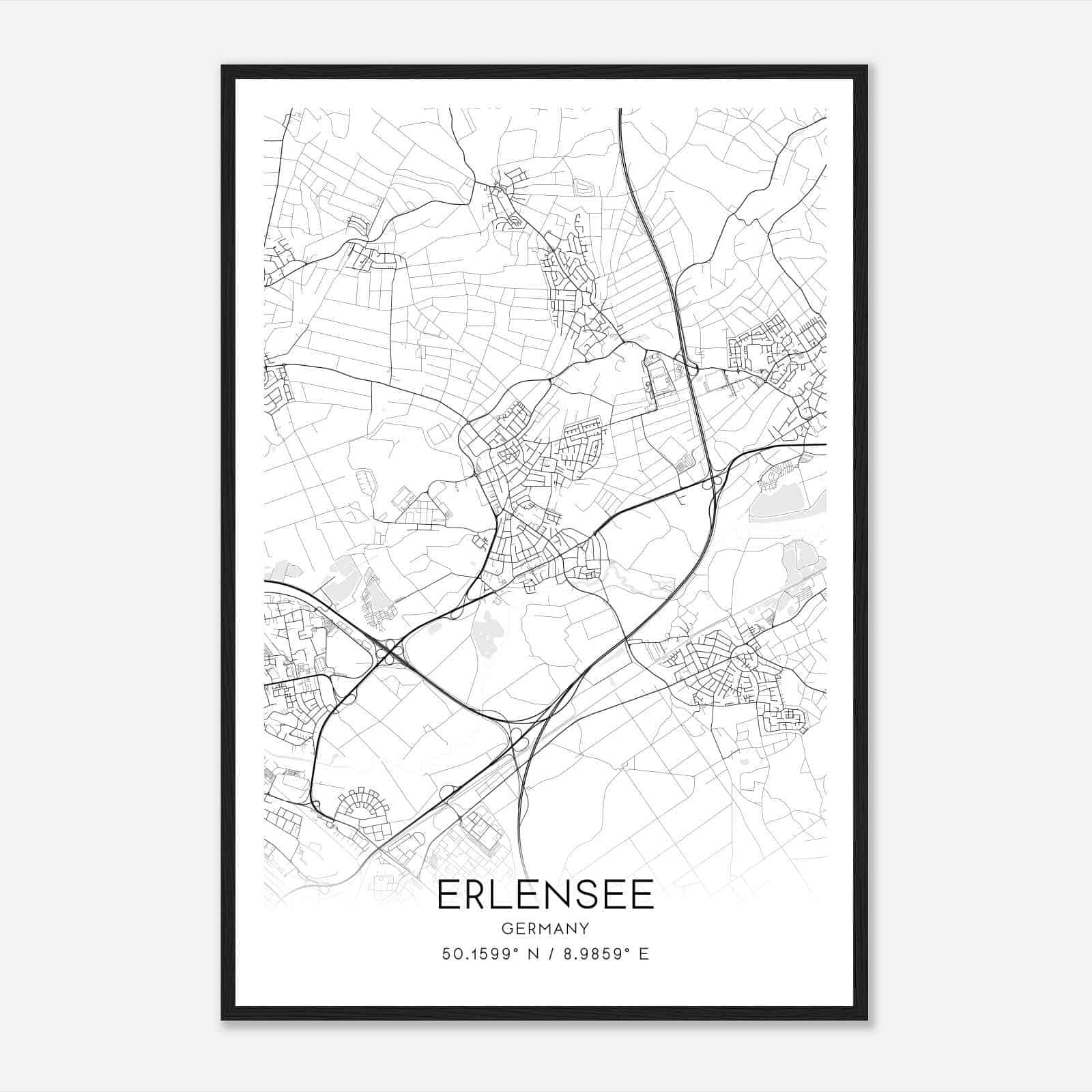 Erlensee Germany Map Poster, Modern Home Decor Wall Art Print