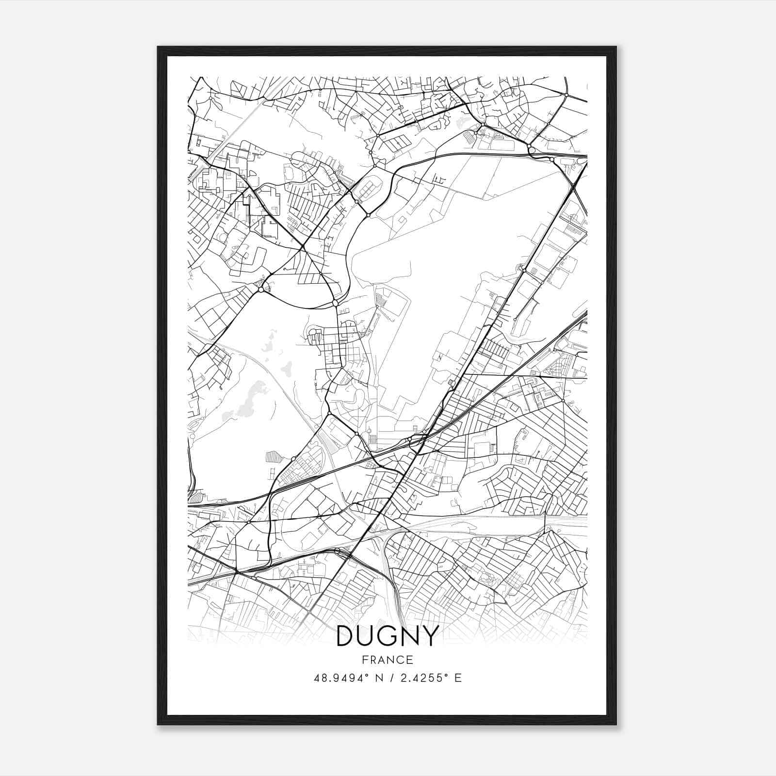 Dugny France Map Poster, Modern Home Decor Wall Art Print