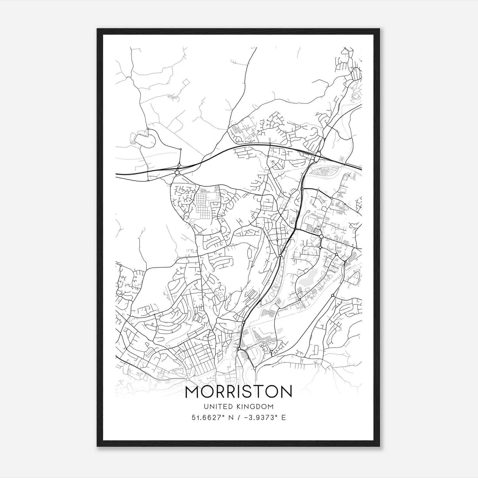 Morriston United Kingdom Map Poster, Modern Home Decor Wall Art Print