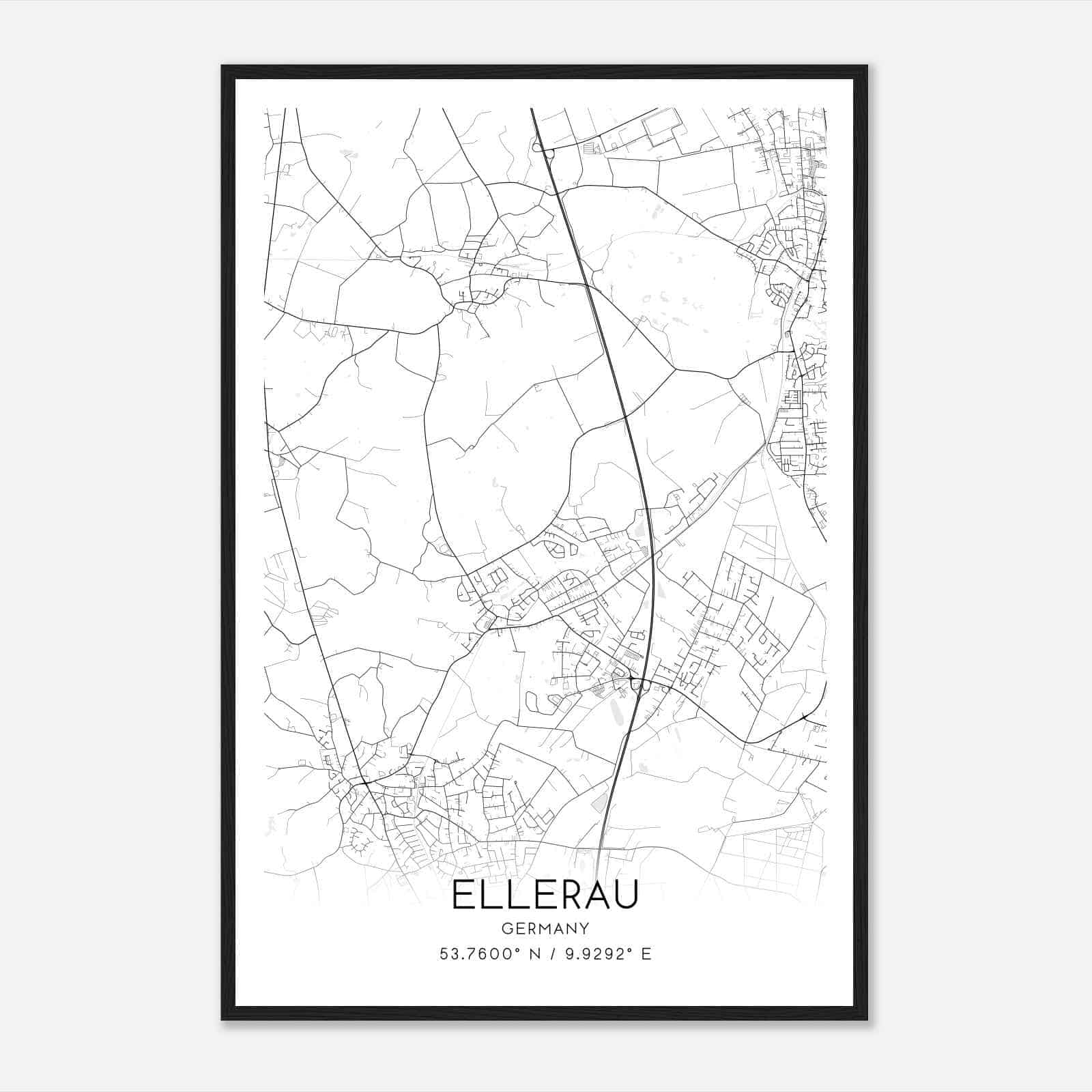 Ellerau Germany Map Poster, Modern Home Decor Wall Art Print