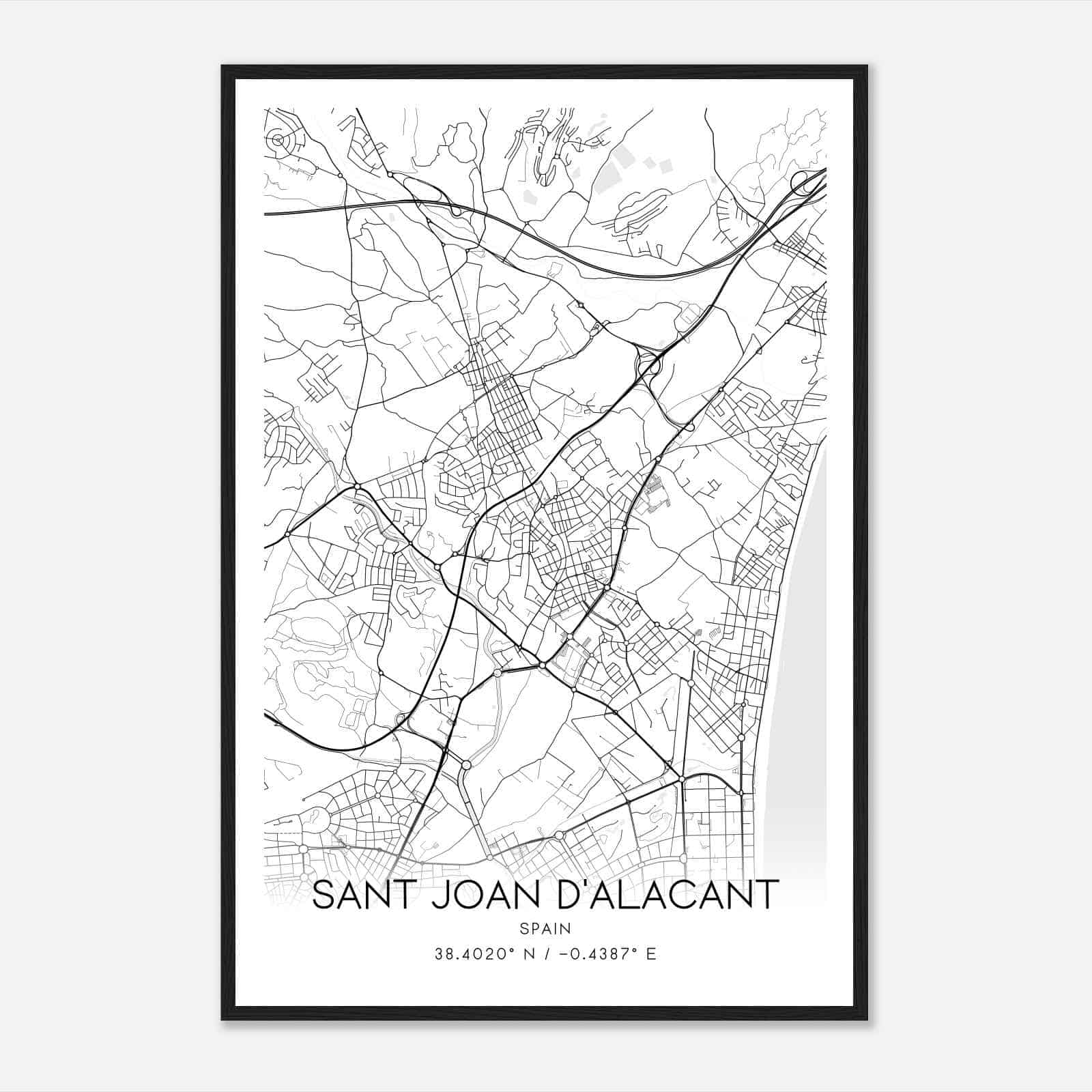 San Juan de Alicante Spain Map Poster, Modern Home Decor Wall Art Print