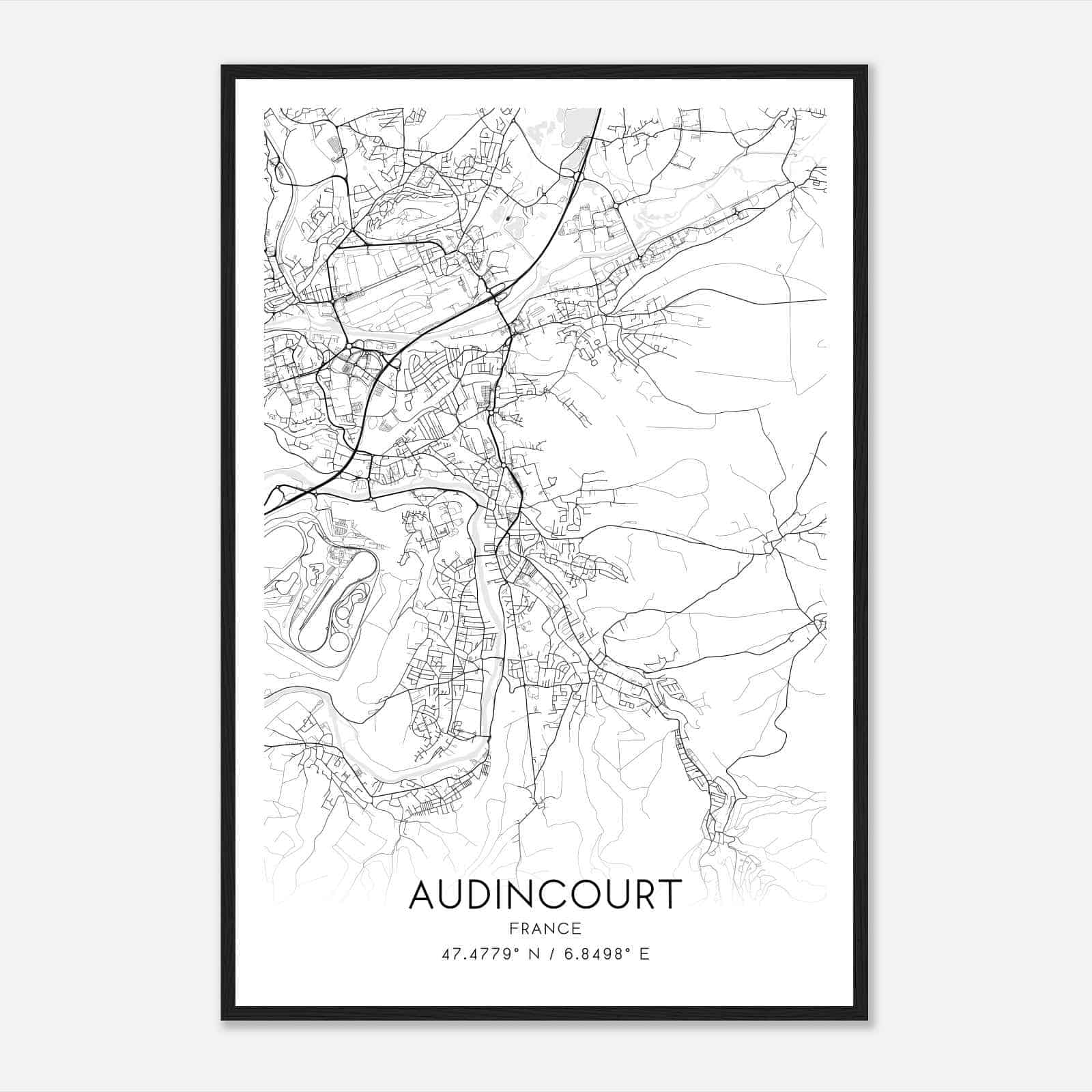 Audincourt France Map Poster, Modern Home Decor Wall Art Print