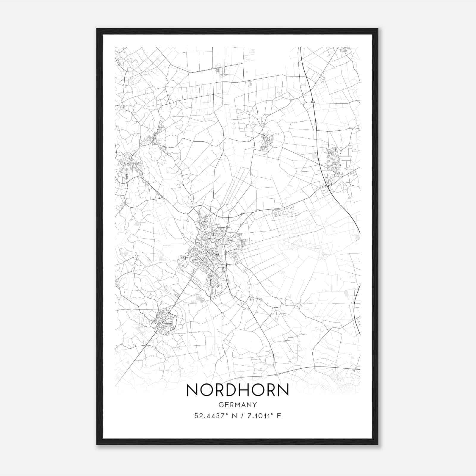 Nordhorn Germany Map Poster, Modern Home Decor Wall Art Print