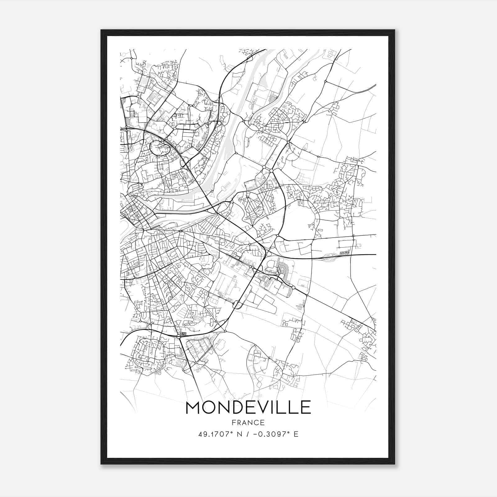 Mondeville France Map Poster, Modern Home Decor Wall Art Print