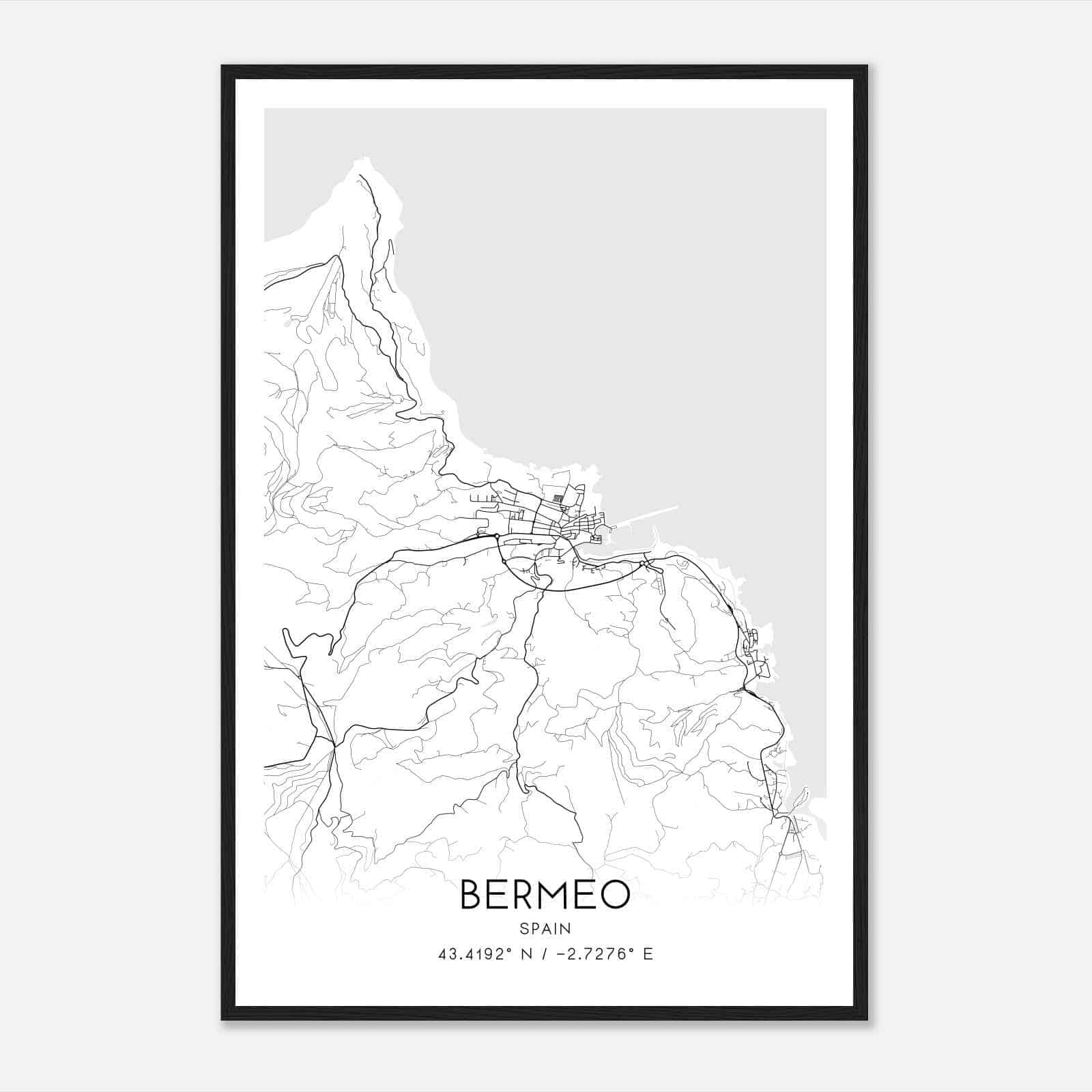 Bermeo Spain Map Poster, Modern Home Decor Wall Art Print