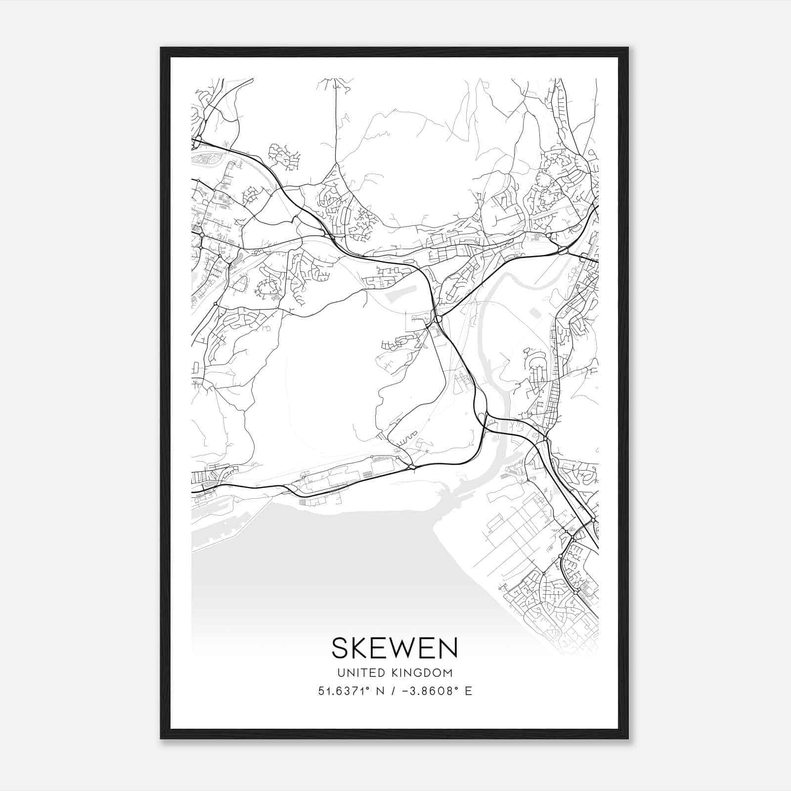 Skewen United Kingdom Map Poster, Modern Home Decor Wall Art Print